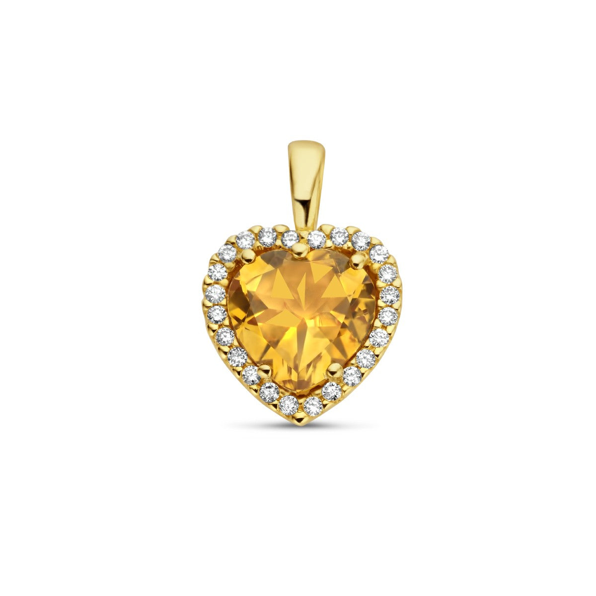 14K geelgoud hanger hart citrien en diamant 0.10ct h si halo 4024864 - PansiteNederland.nl