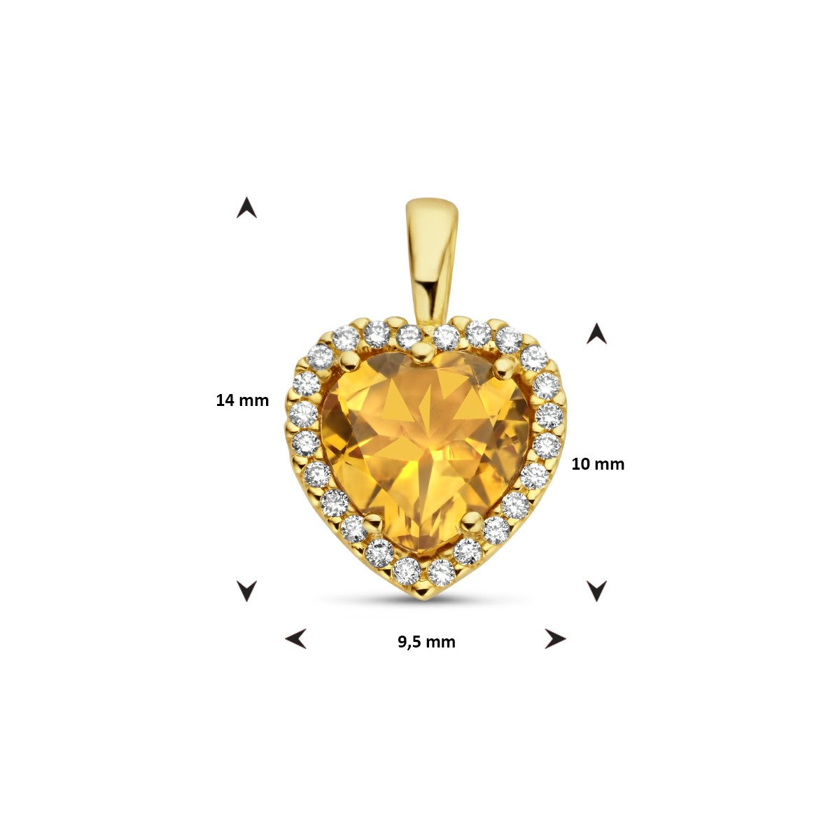 14K geelgoud hanger hart citrien en diamant 0.10ct h si halo 4024864 - PansiteNederland.nl