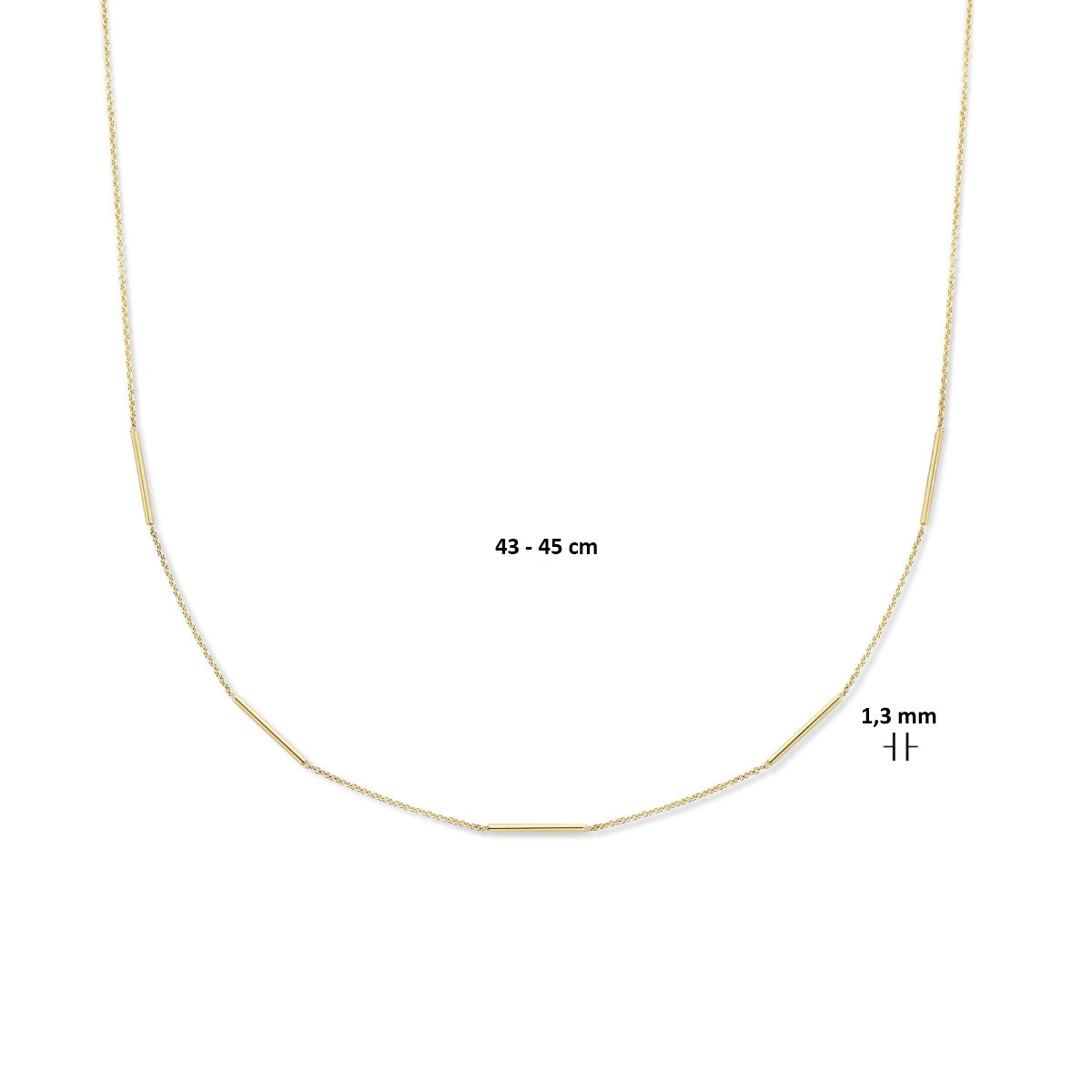 14K geelgoud collier balkjes 43 - 45 cm 1,3 mm 4025199 - PansiteNederland.nl