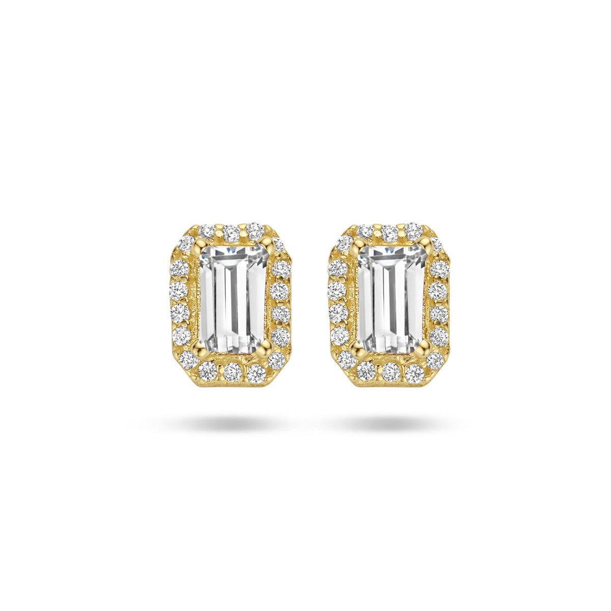 14K Geelgoud Oorknoppen Zirkonia Halo 4025246 - PansiteNederland.nl