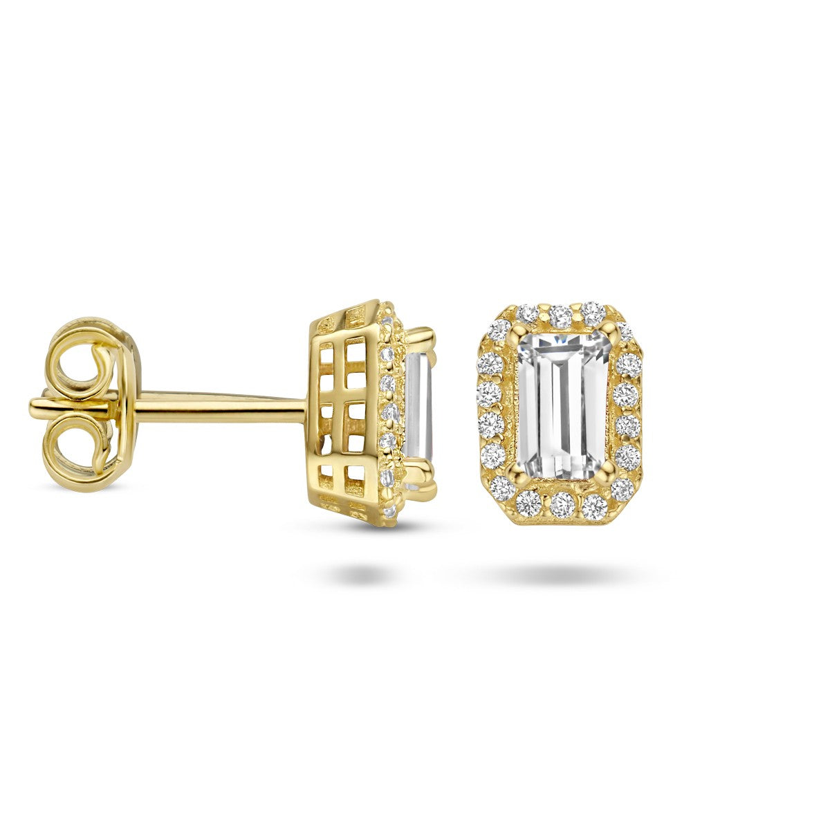 14K Geelgoud Oorknoppen Zirkonia Halo 4025246 - PansiteNederland.nl