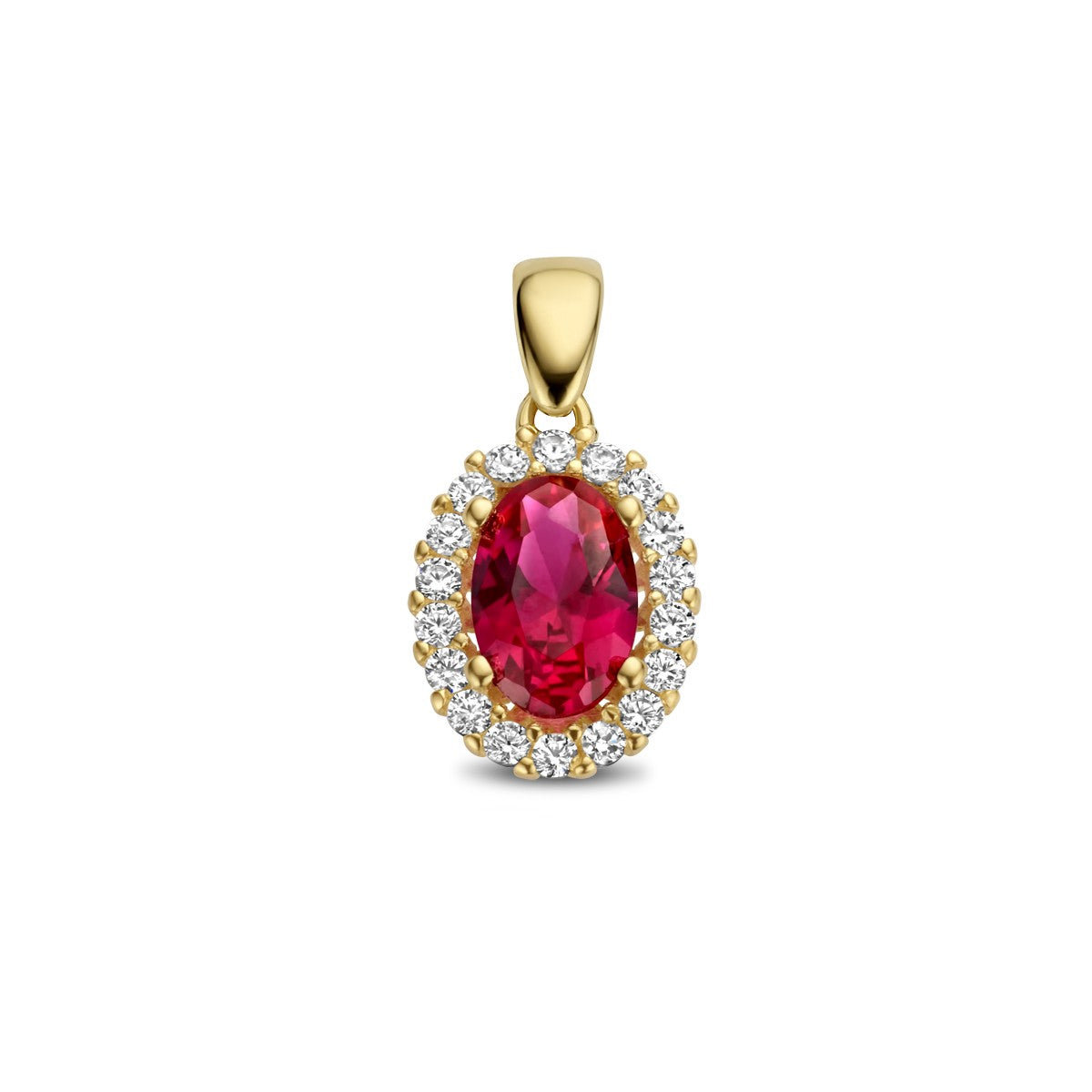 14K geelgoud hanger rood en wit zirkonia halo 4025256 - PansiteNederland.nl