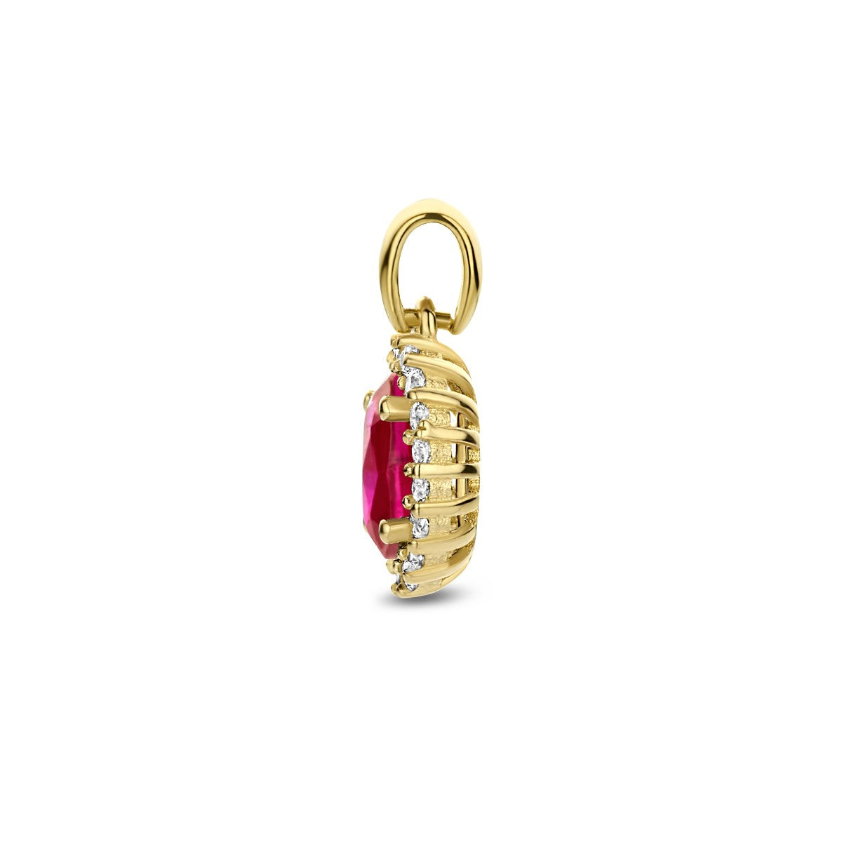 14K geelgoud hanger rood en wit zirkonia halo 4025256 - PansiteNederland.nl