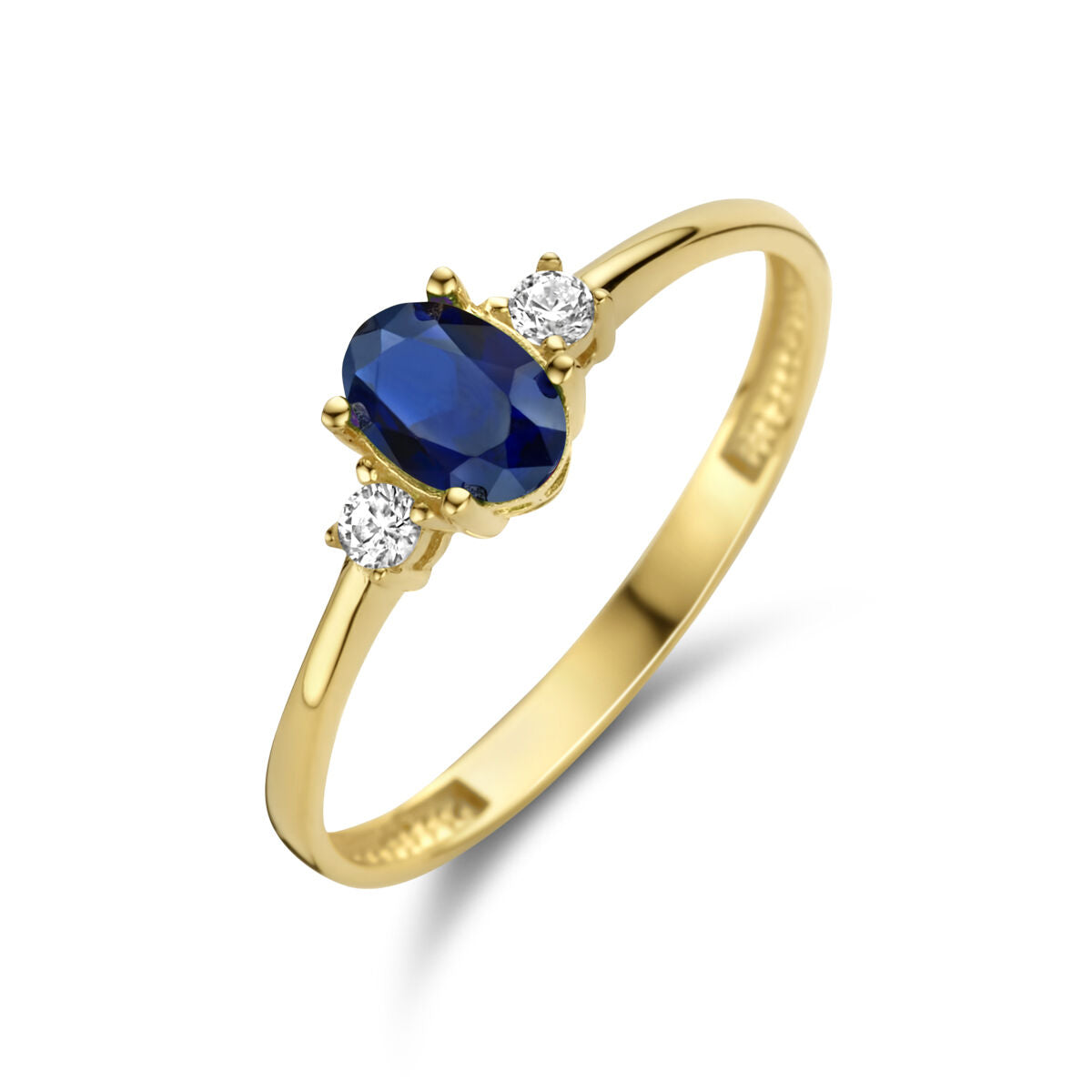 14K geelgouden ring trilogie synth. saffier en zirkonia 4025276 - PansiteNederland.nl