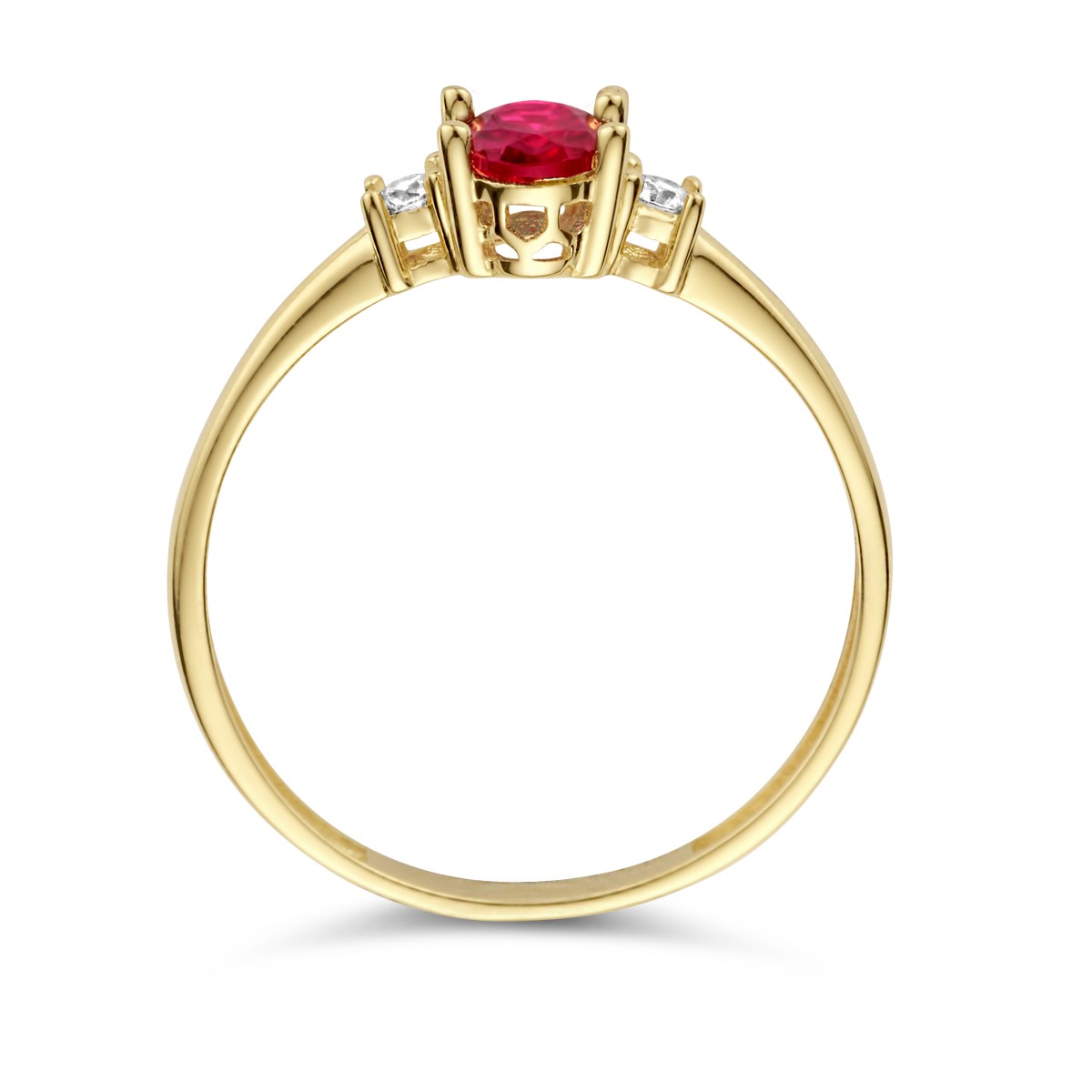 Ring trilogie rood en wit zirkonia 14K geelgoud