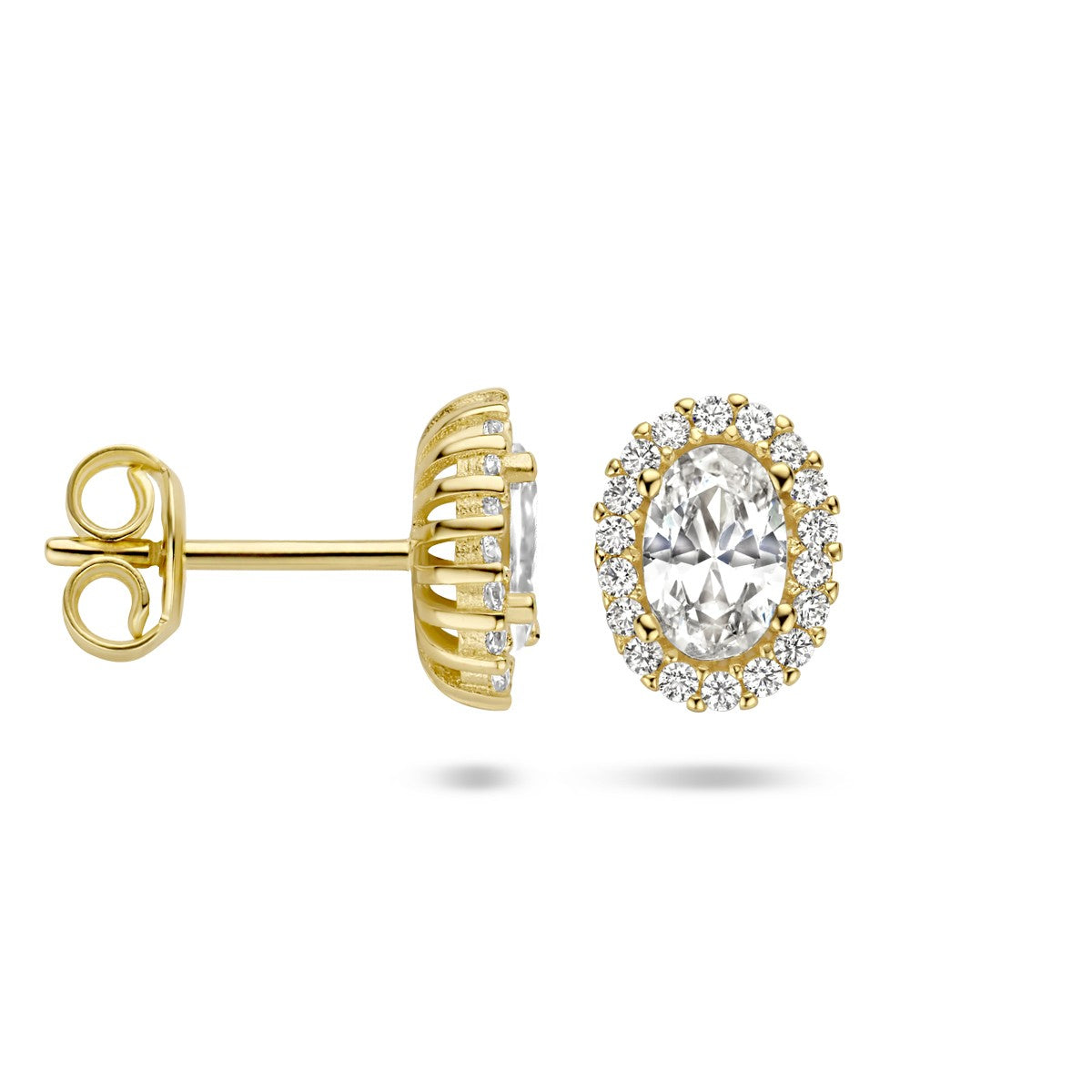 14K Geelgoud Oorknoppen Zirkonia Halo 4025291 - PansiteNederland.nl