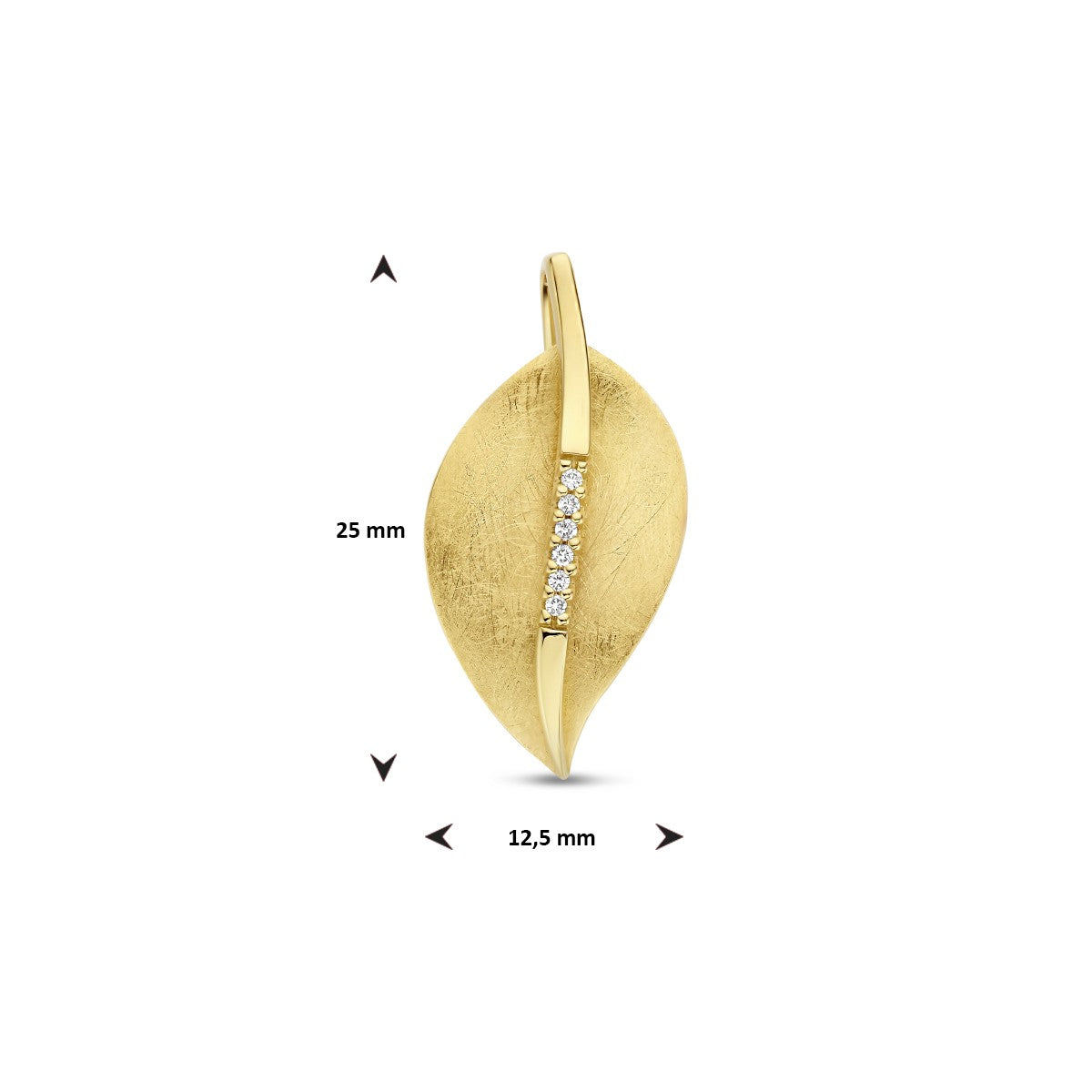 14K geelgoud hanger blad gescratcht diamant 0.03ct h si 4025338