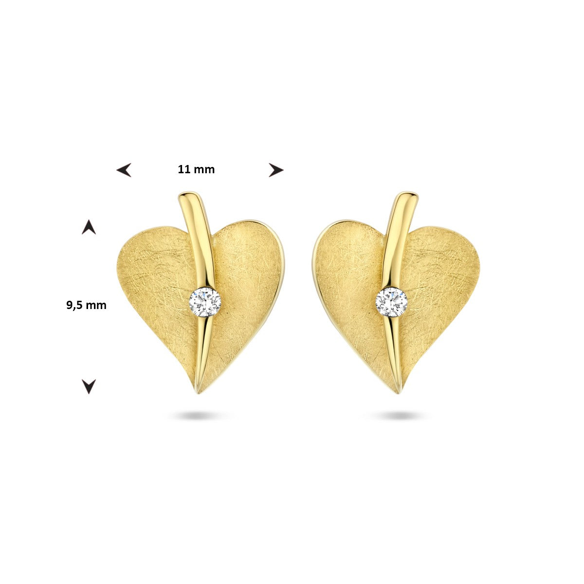 14K Geelgoud Oorknoppen Hart Gescratcht Diamant 0.04Ct (2X 0.02Ct) H Si 4025345 - PansiteNederland.nl