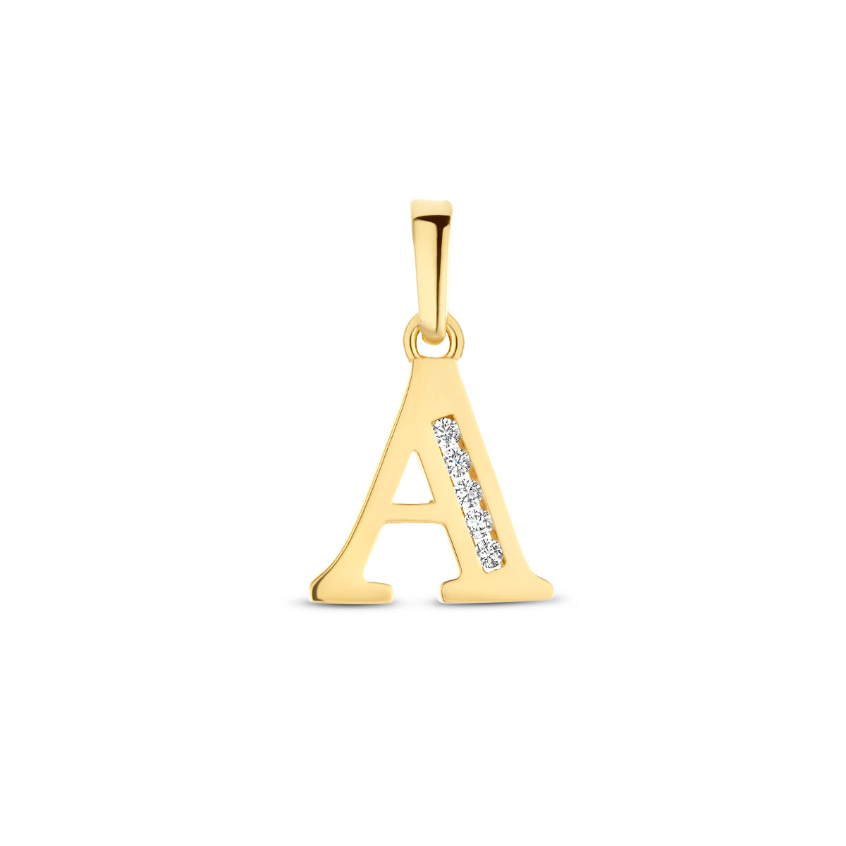 Hanger letter A zirkonia 14 mm 14K geelgoud #Letter_A