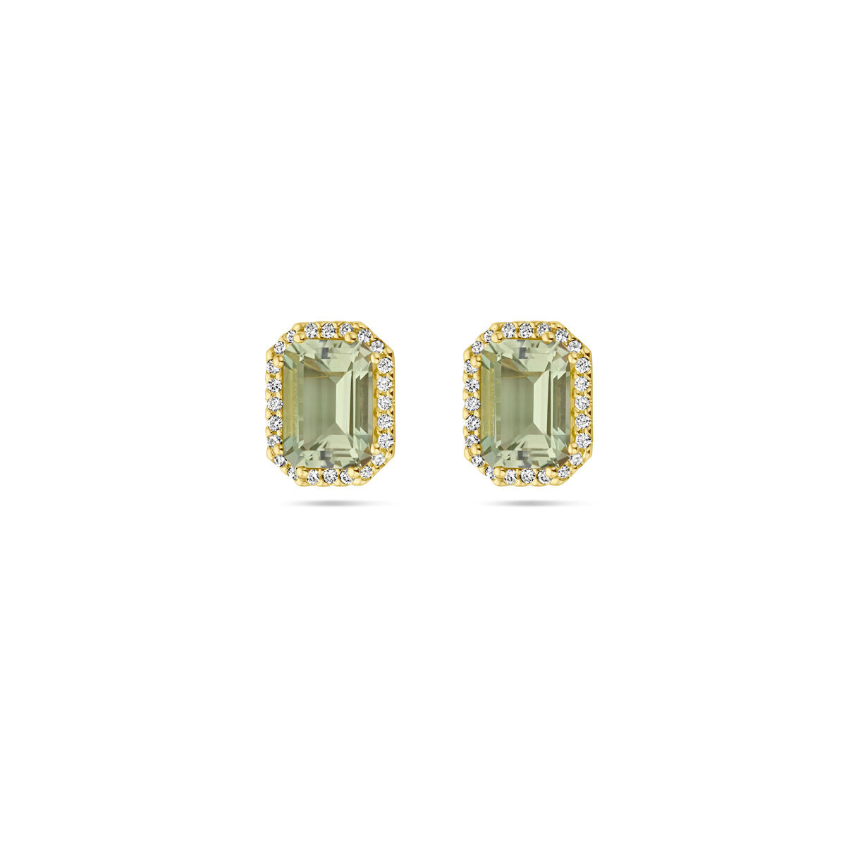 14K Geelgoud Oorknoppen Groen Amethist En Diamant 0.14Ct (2X 0.07Ct) H Si Halo 4025680 - PansiteNederland.nl