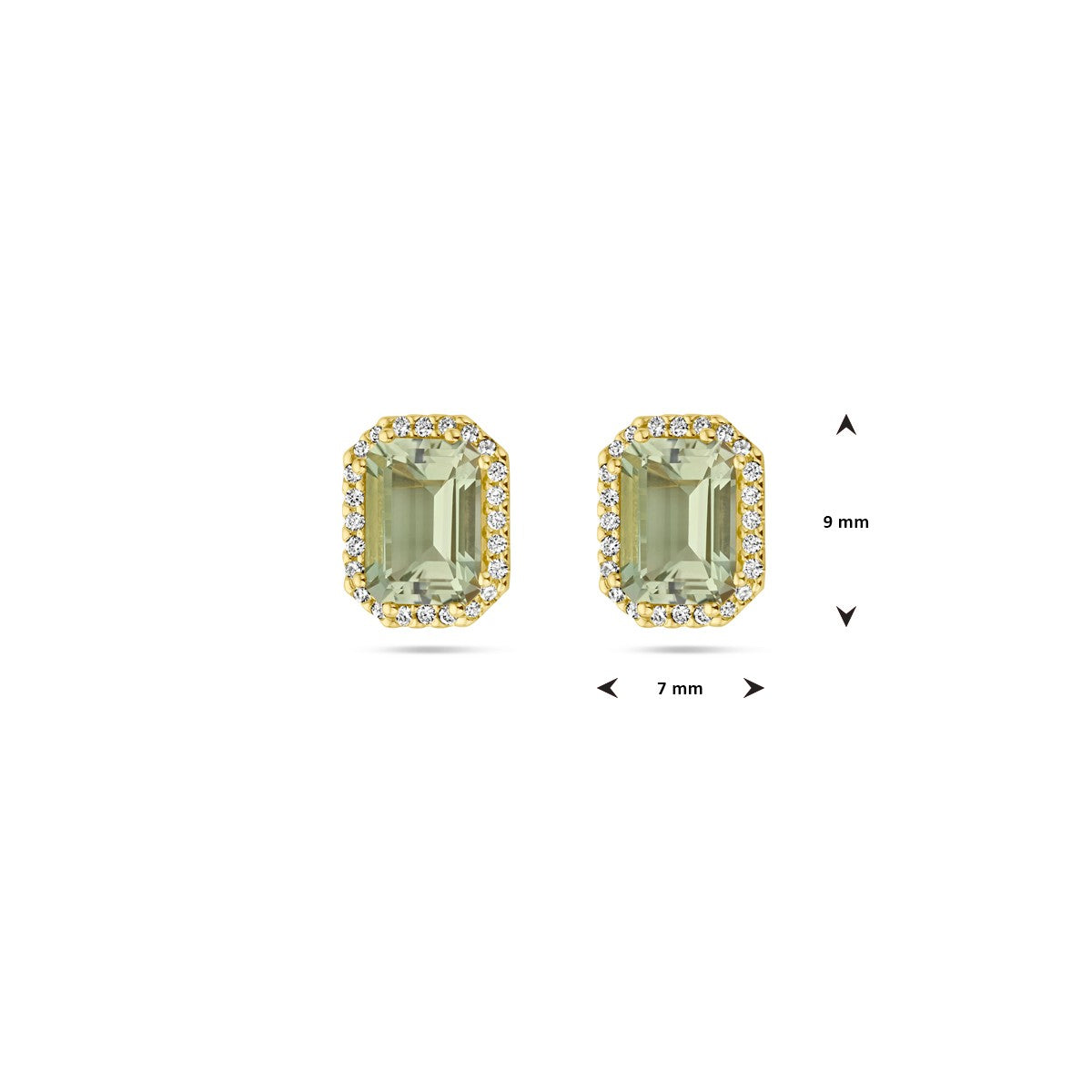 14K Geelgoud Oorknoppen Groen Amethist En Diamant 0.14Ct (2X 0.07Ct) H Si Halo 4025680 - PansiteNederland.nl