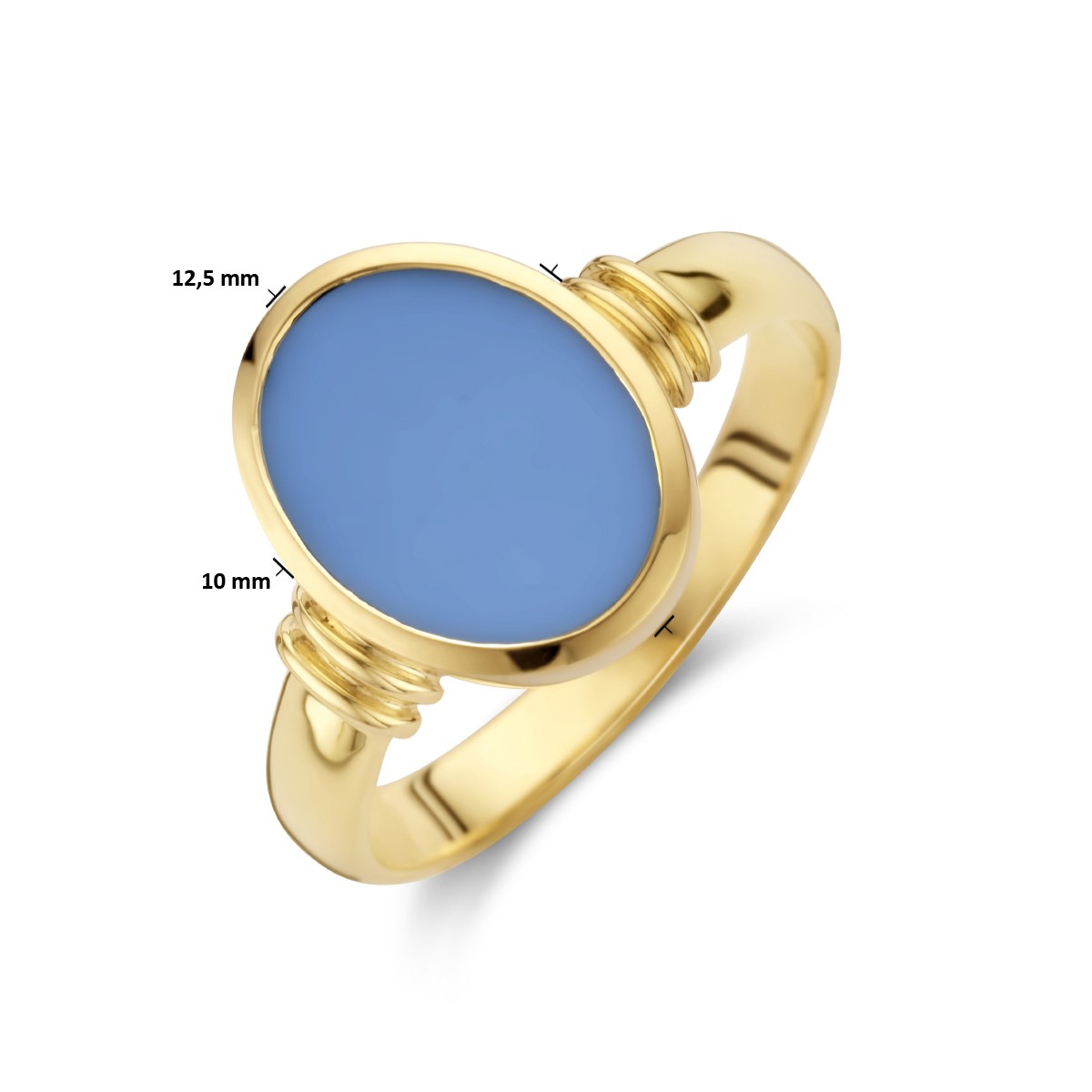 Zegelring massief lichtblauw lagensteen 11 x 8,5 mm 14K geelgoud