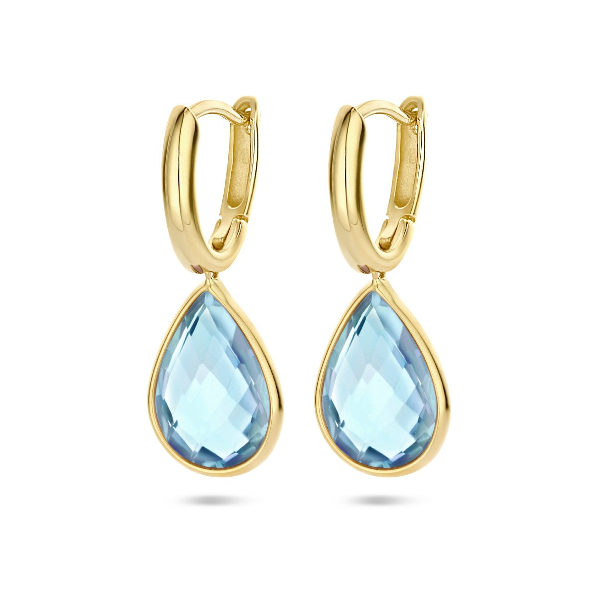14K Geelgoud Klapoorringen Blauw Topaas 4025806 - PansiteNederland.nl