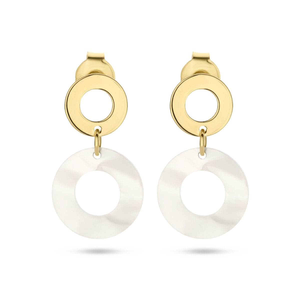 14K Geelgoud Oorhangers Rondjes Parelmoer 4025840 - PansiteNederland.nl