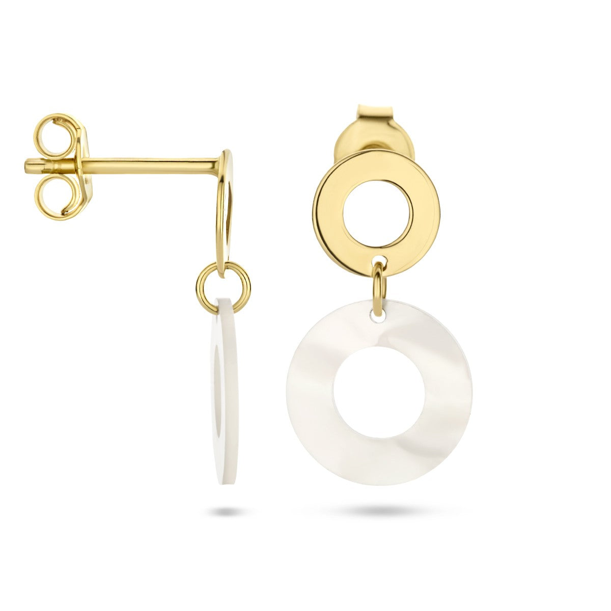 14K Geelgoud Oorhangers Rondjes Parelmoer 4025840 - PansiteNederland.nl