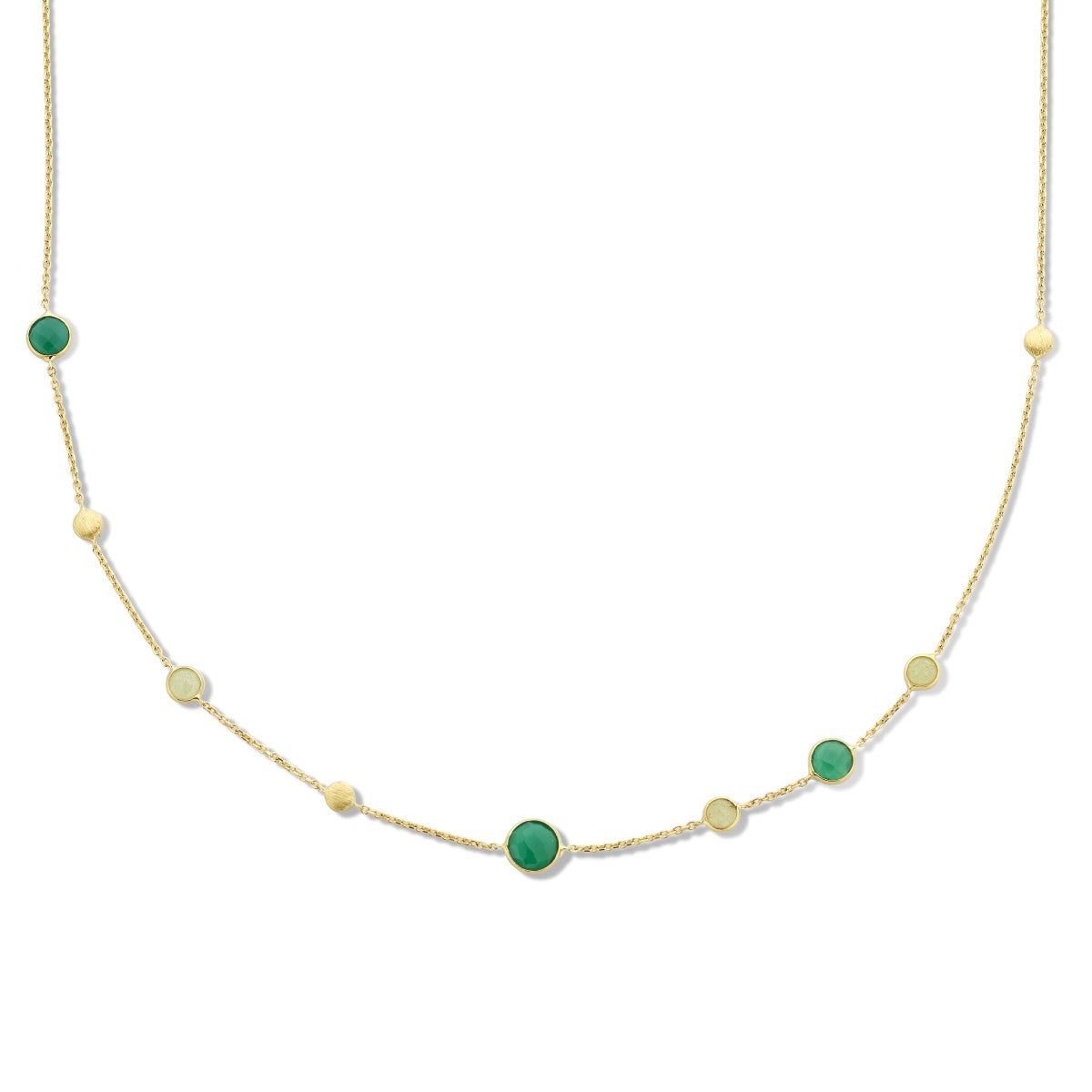 14K geelgoud collier groen agaat, kwartsiet en rondjes 41 - 43 - 45 cm 4025870 - PansiteNederland.nl