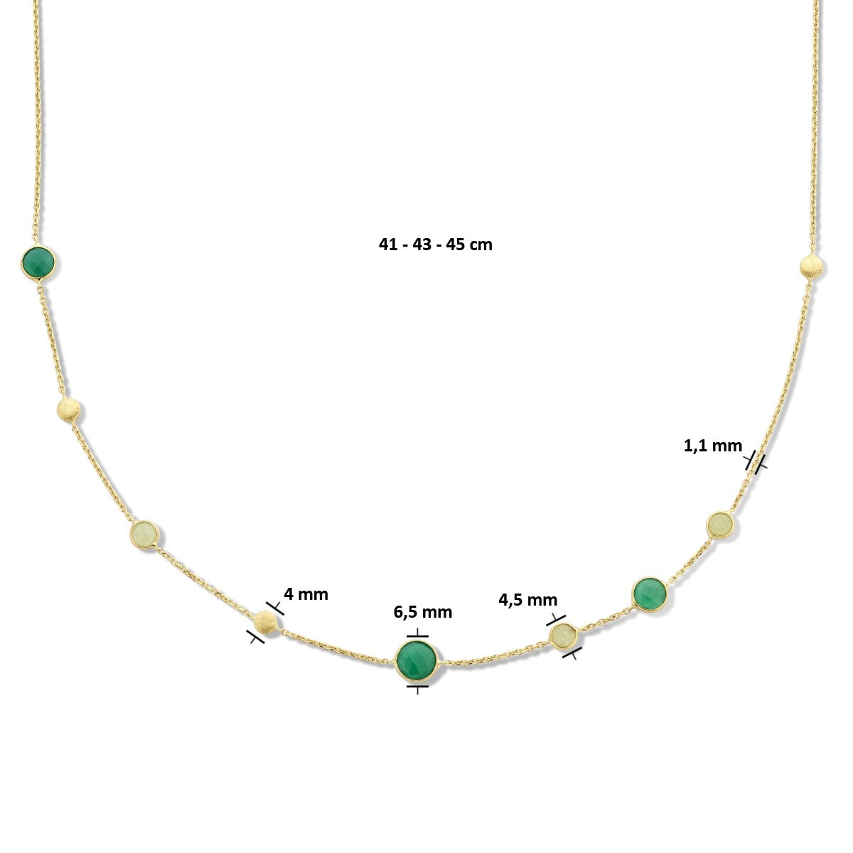 14K geelgoud collier groen agaat, kwartsiet en rondjes 41 - 43 - 45 cm 4025870 - PansiteNederland.nl