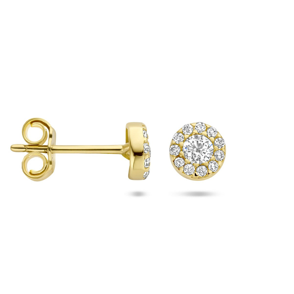 14K Geelgoud Oorknoppen Zirkonia Halo 4025934 - PansiteNederland.nl