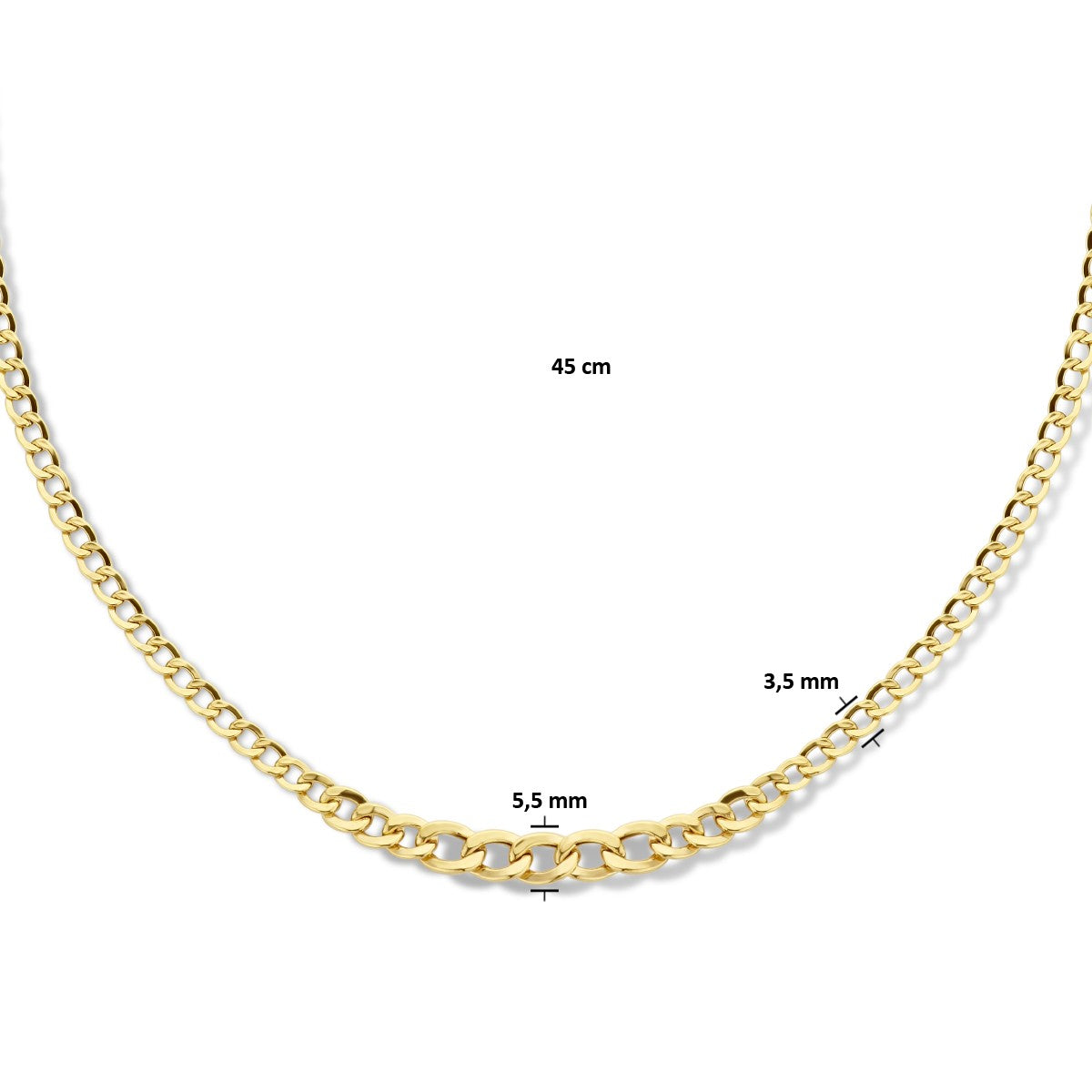 14K geelgouden collier gourmette 4-zijdes geslepen 5,5 mm 45 cm 4026090 - PansiteNederland.nl