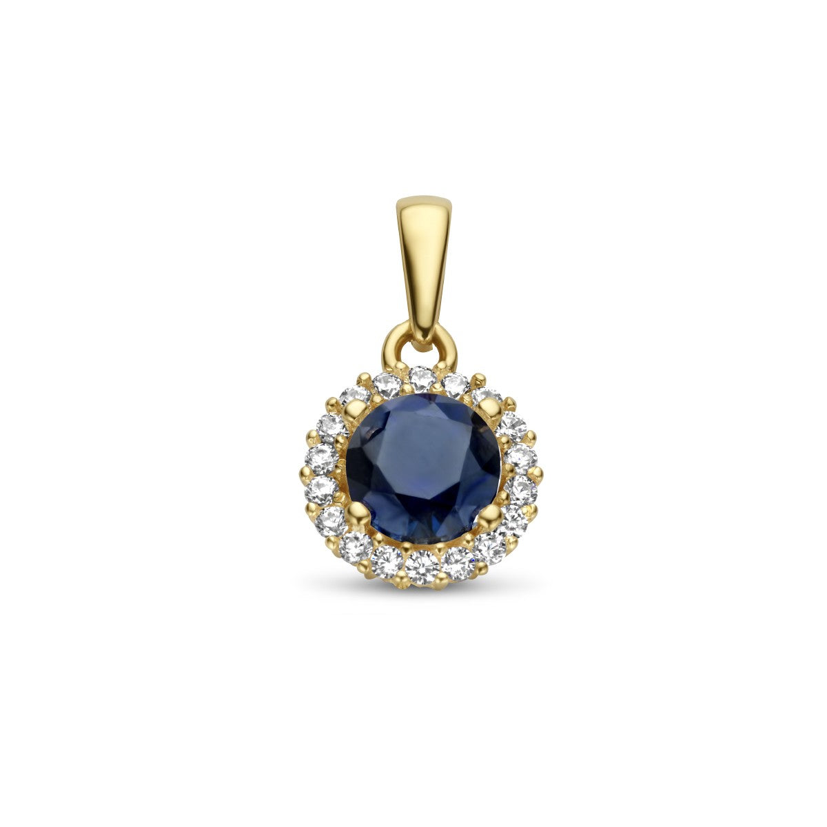 14K geelgoud hanger saffier zirkonia halo 4026671 - PansiteNederland.nl