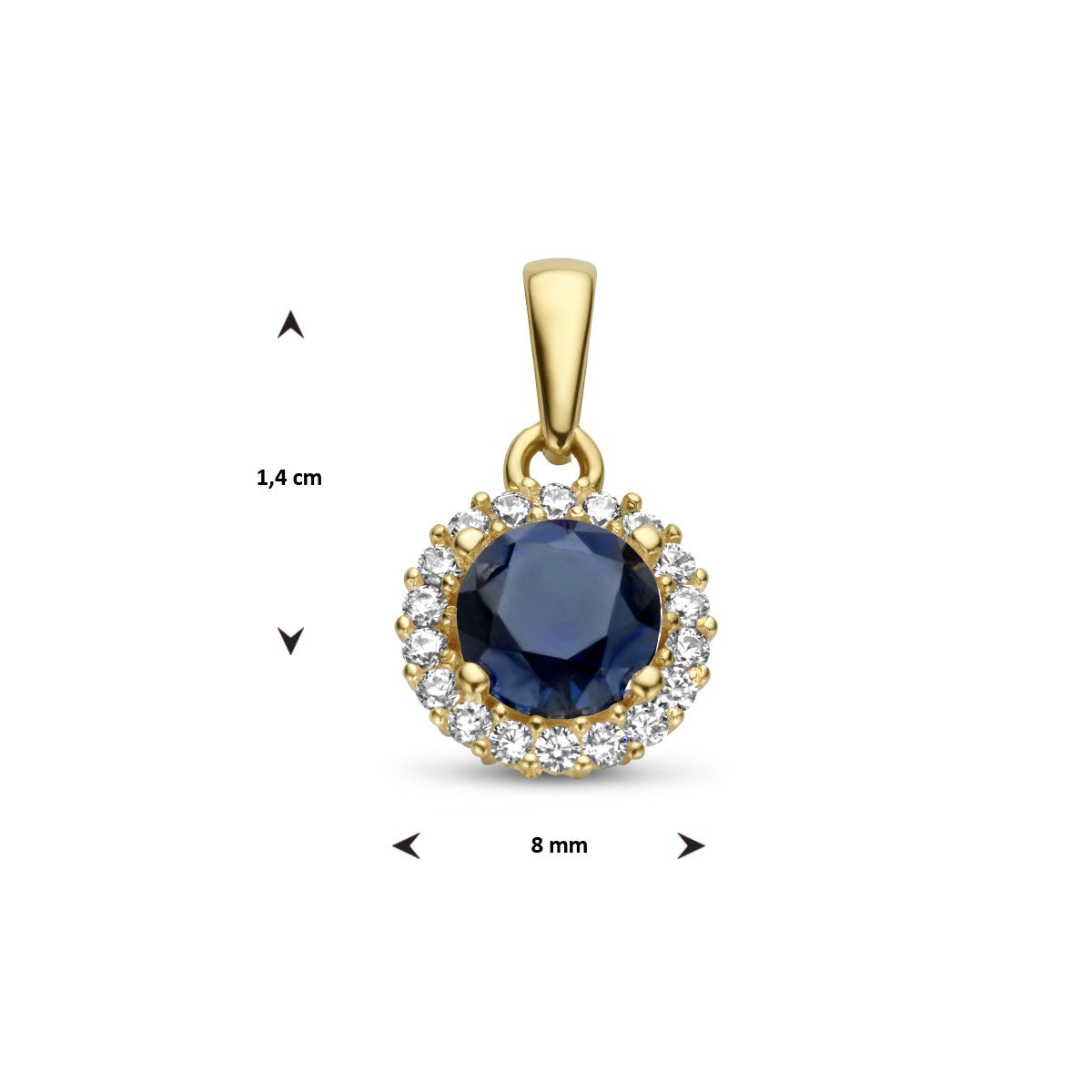 14K geelgoud hanger saffier zirkonia halo 4026671 - PansiteNederland.nl