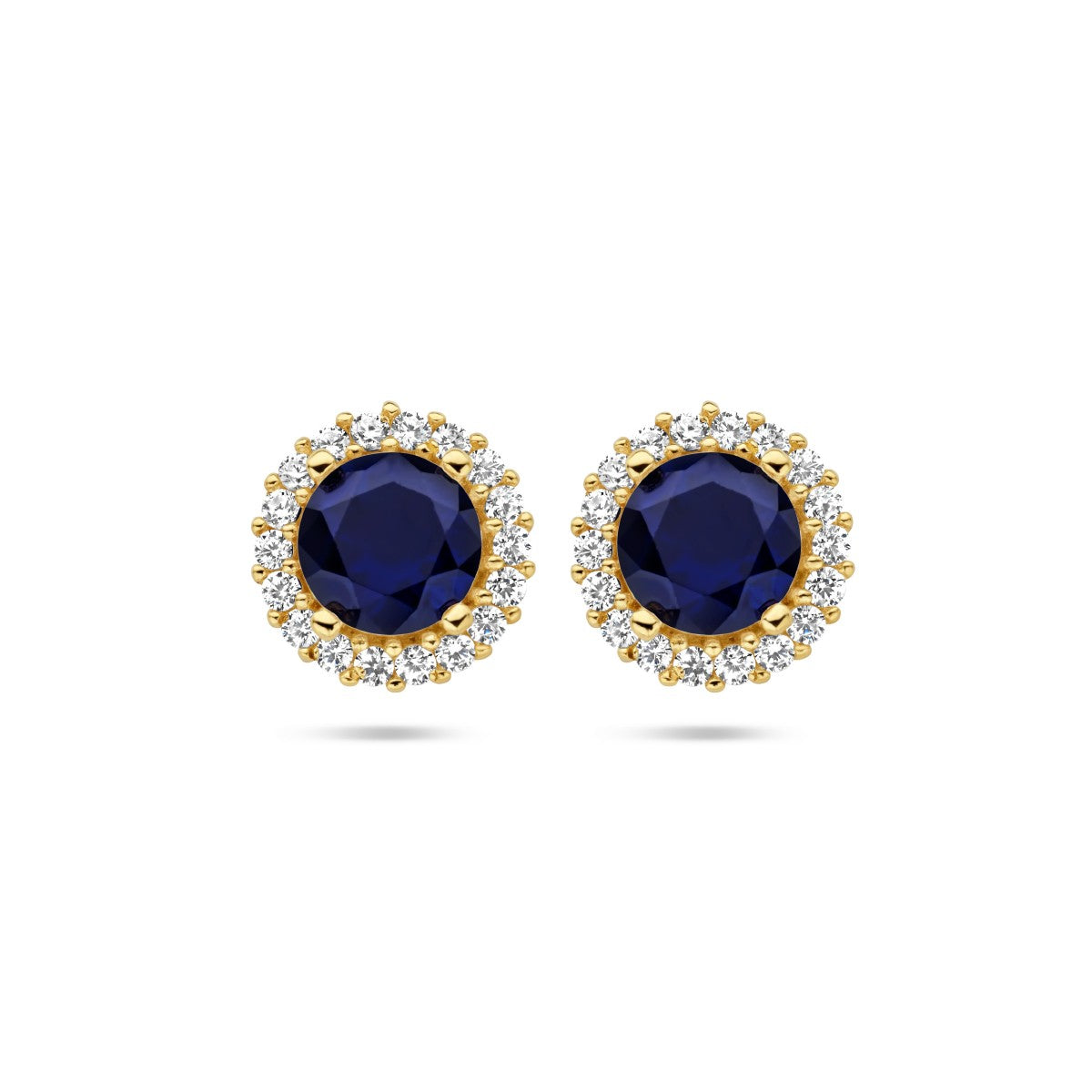 14K Geelgoud Oorknoppen Saffier Zirkonia Halo 4026672 - PansiteNederland.nl