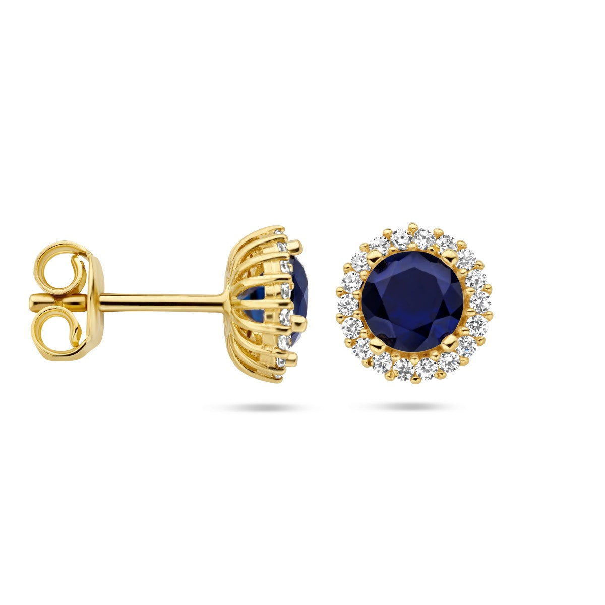 14K Geelgoud Oorknoppen Saffier Zirkonia Halo 4026672 - PansiteNederland.nl