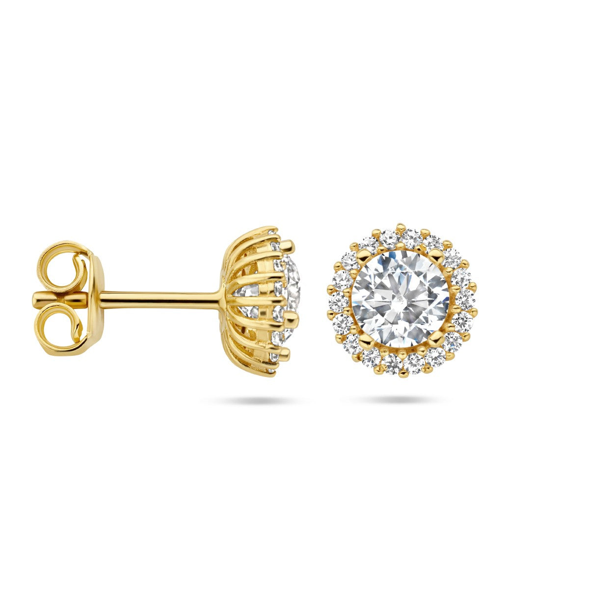 14K Geelgouden Oorknoppen zirkonia halo 4026679 - PansiteNederland.nl