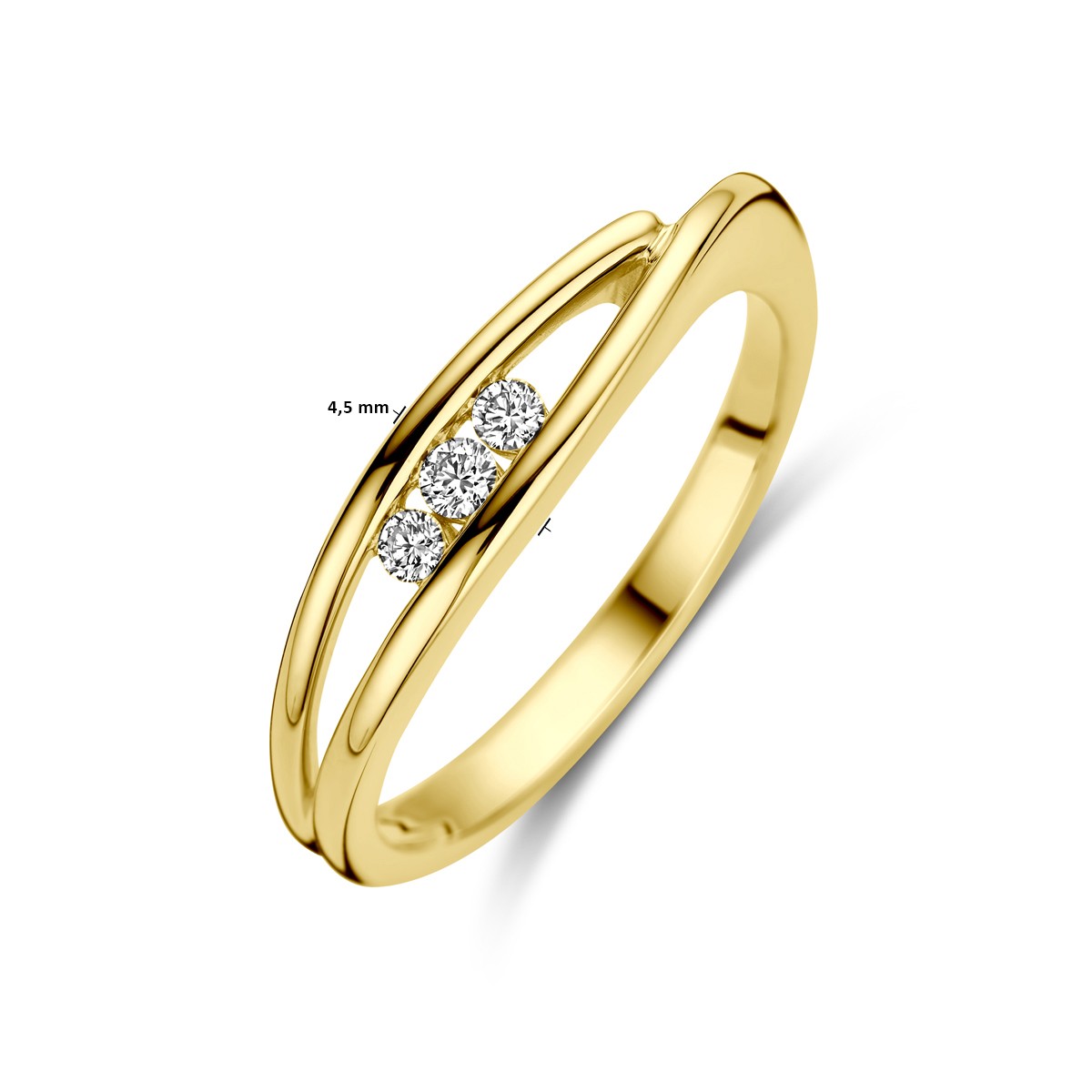 Ring trilogie diamant 0.10ct h si 14K geelgoud