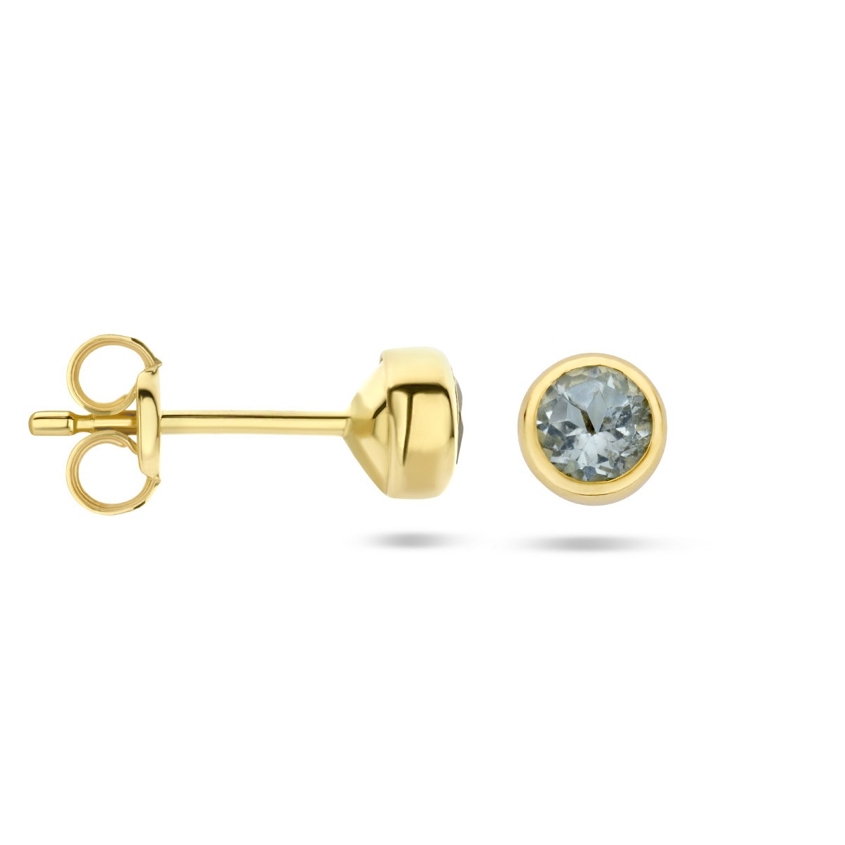 Oorbellen blauw topaas 4,5 mm 14K geelgoud