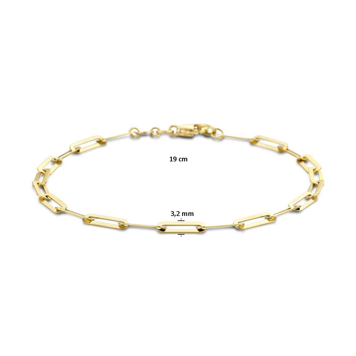 Armband paperclip plat 19 cm 14K geelgoud