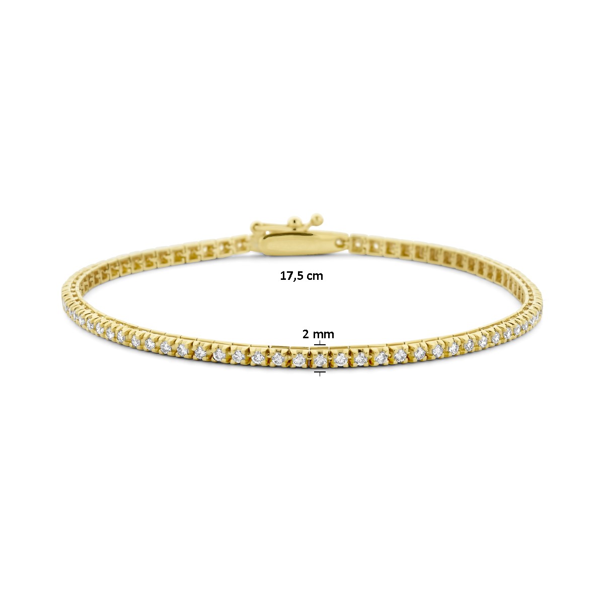 Tennisarmband diamant 1.00ct h si 2,0 mm 17,5 cm 14K geelgoud
