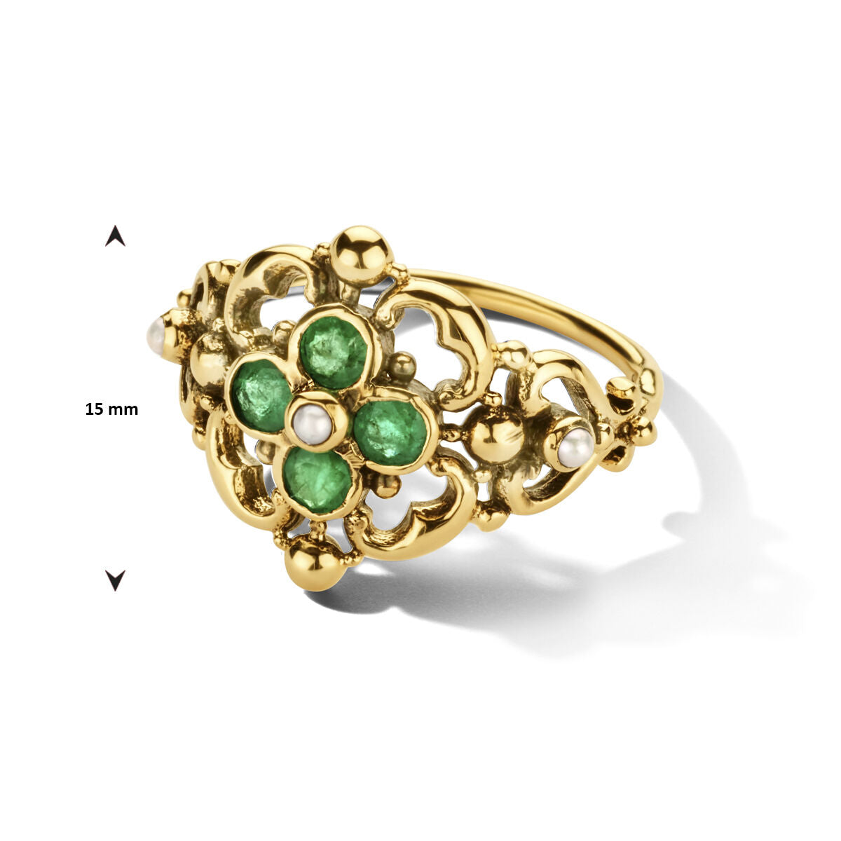 14K geelgoud vintage ring filigrain parel smaragd 4025738, exclusief en kwalitatief hoogwaardig. Ontdek nu!