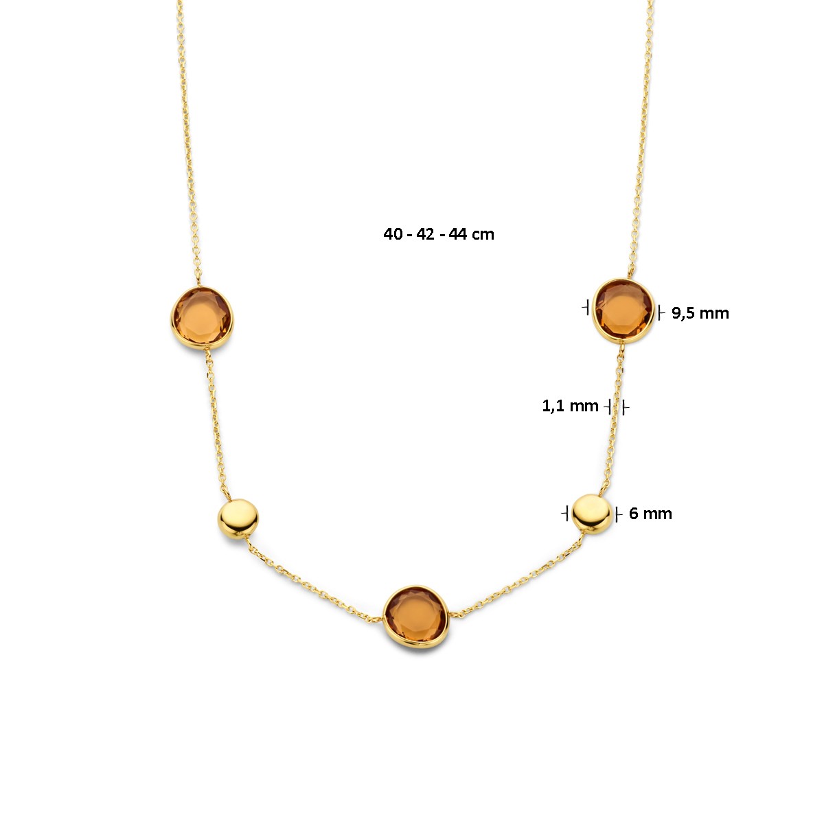 Collier citrien 40 – 42 - 44 cm 14K geelgoud