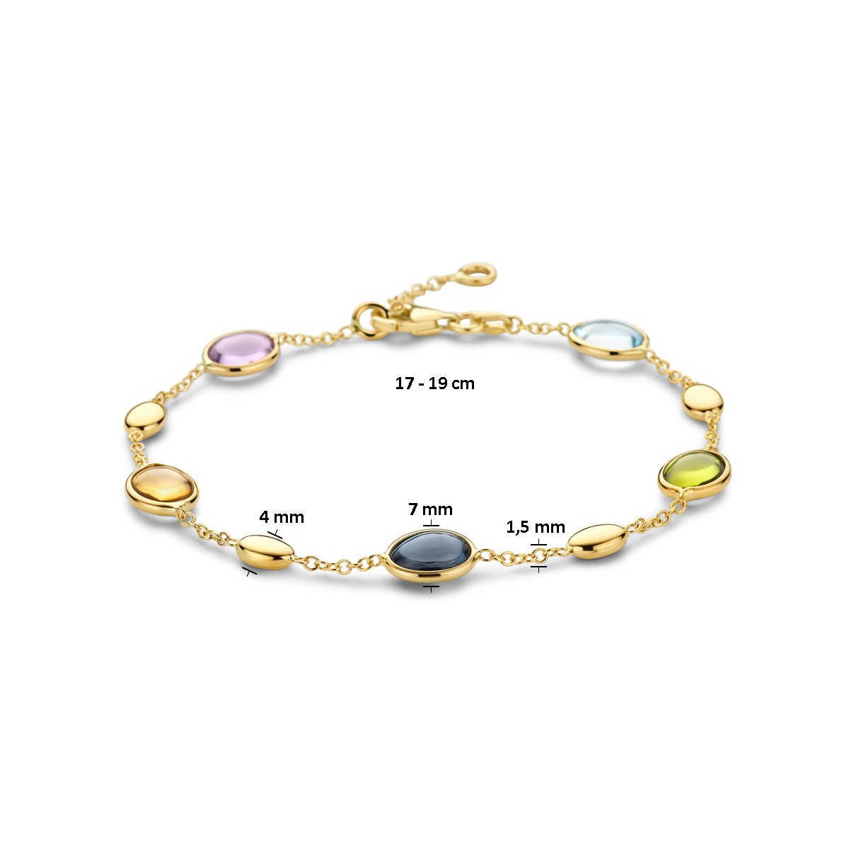 Armband natuurlijke kleurstenen 17 – 19 cm 14K geelgoud