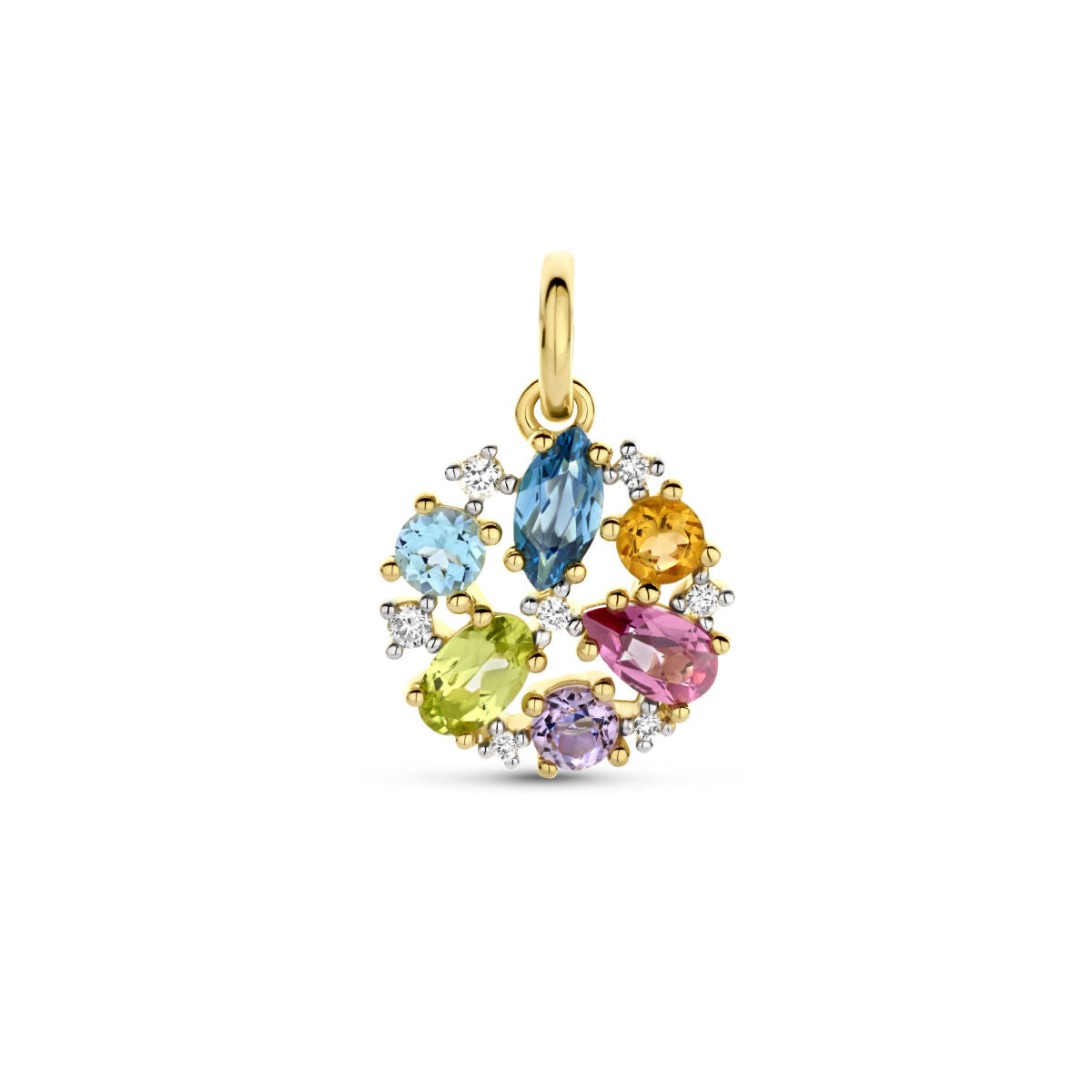 14K geelgoud hanger natuurlijke kleurstenen en diamant 0.06ct h si 4027572 - PansiteNederland.nl