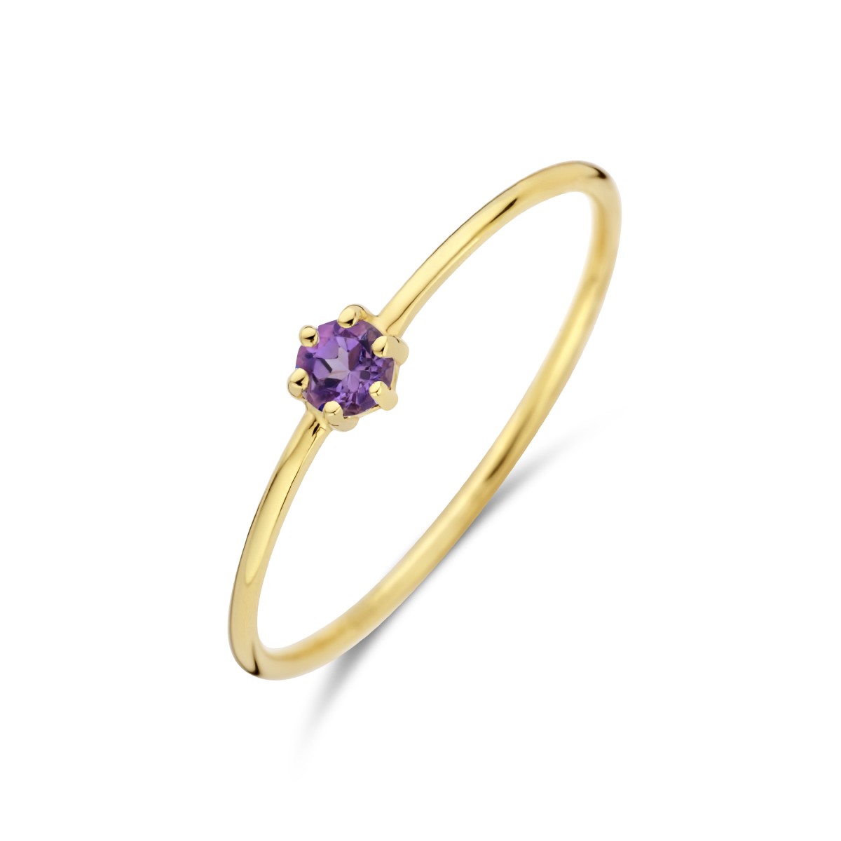 Ring met geboortesteen paarse amethist februari 14K geelgoud 4 mm – 4027630