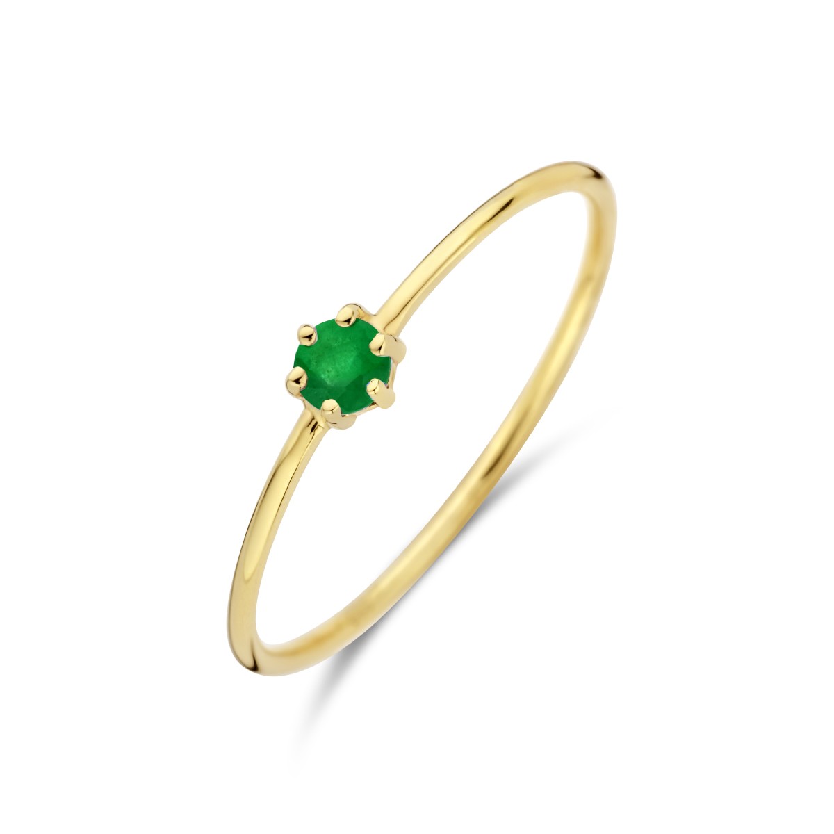 Ring met geboortesteen groene smaragd mei 14K geelgoud 4 mm – 4027640