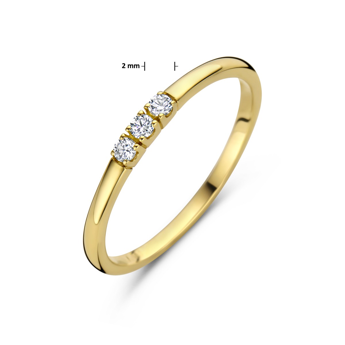 Memoire ring trilogie diamant 0.09ct h si 14K geelgoud