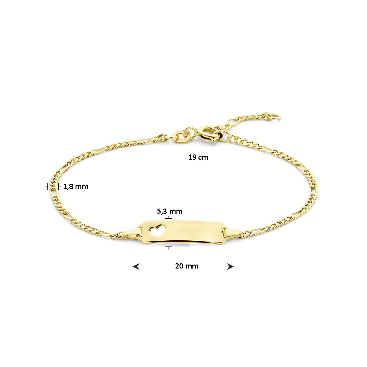 Graveerarmband hart plaat 5,3 mm 15,5 - 19 cm 14K geelgoud