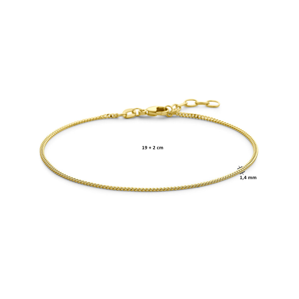 14K Geelgoud Gourmette 4-Zijdes Geslepen 1,4 Mm 19 + 2 Cm (Heren Lengte) 4028073 - PansiteNederland.nl