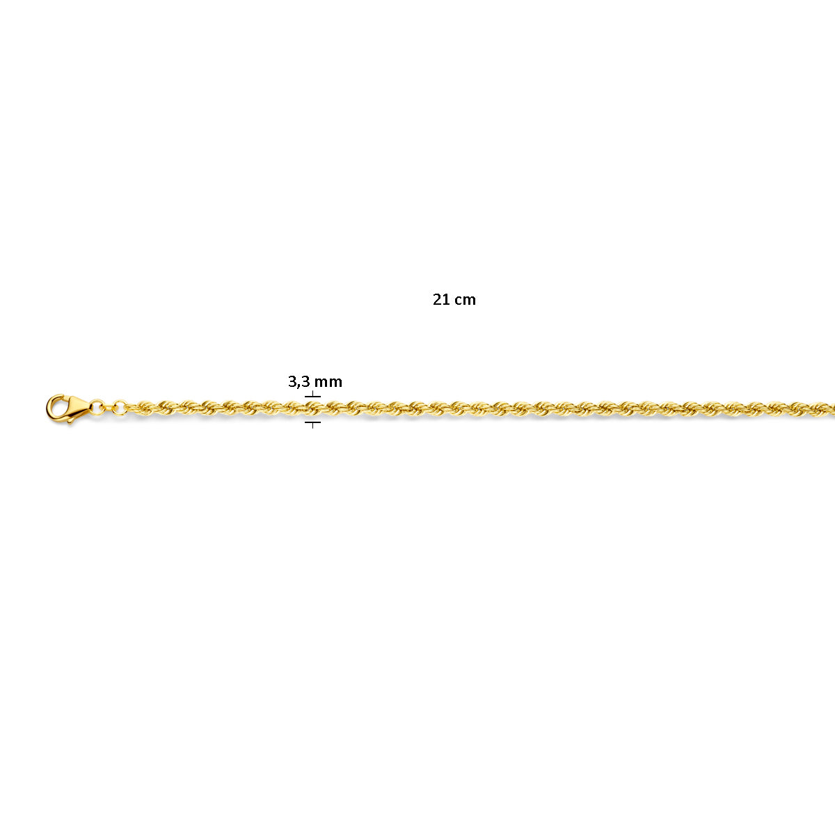 Koord 3,3 mm massief 14K geelgoud