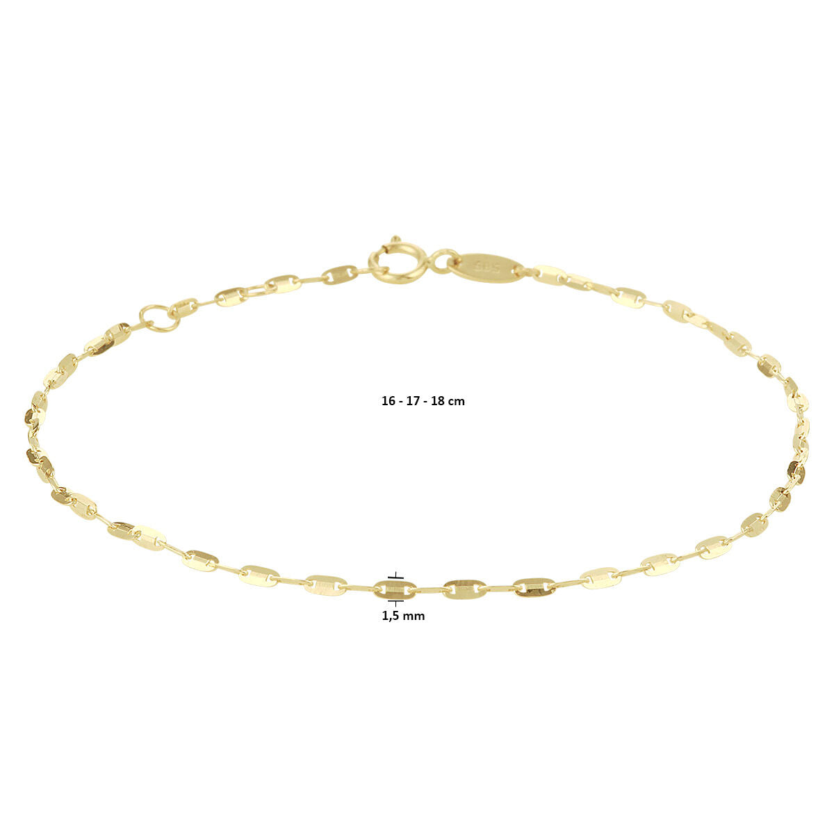 14K Geelgoud Armband Plaatjes 1,5 Mm 16 - 17 - 18 Cm 4028279 - PansiteNederland.nl
