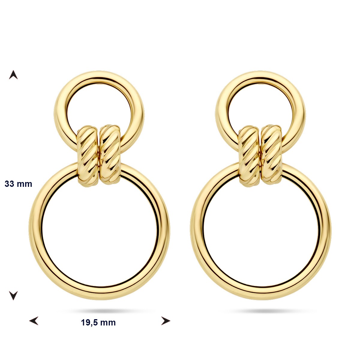 Hangende oorbellen cirkels 14K geelgoud