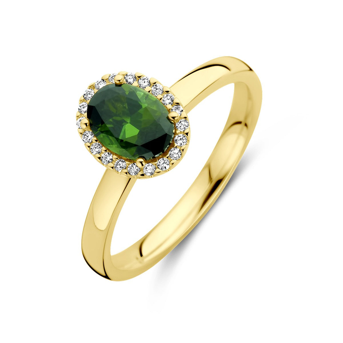 14K Geelgoud Ring Groen Toermalijn En Diamant 0.08Ct H Si Halo 4028447 - PansiteNederland.nl