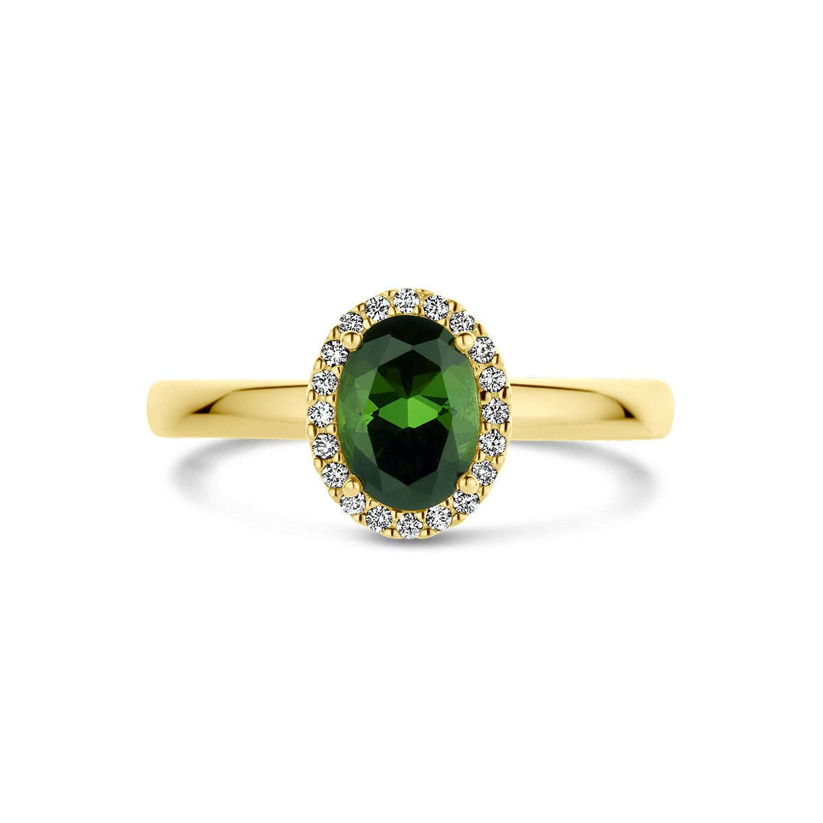 14K Geelgoud Ring Groen Toermalijn En Diamant 0.08Ct H Si Halo 4028447 - PansiteNederland.nl