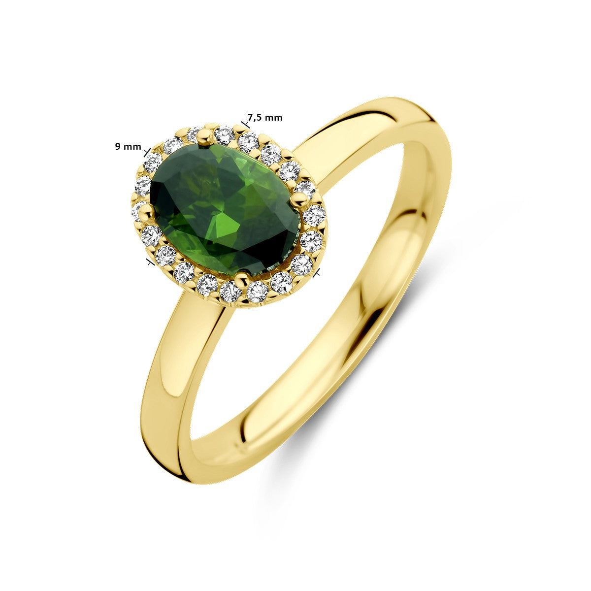 14K Geelgoud Ring Groen Toermalijn En Diamant 0.08Ct H Si Halo 4028447 - PansiteNederland.nl