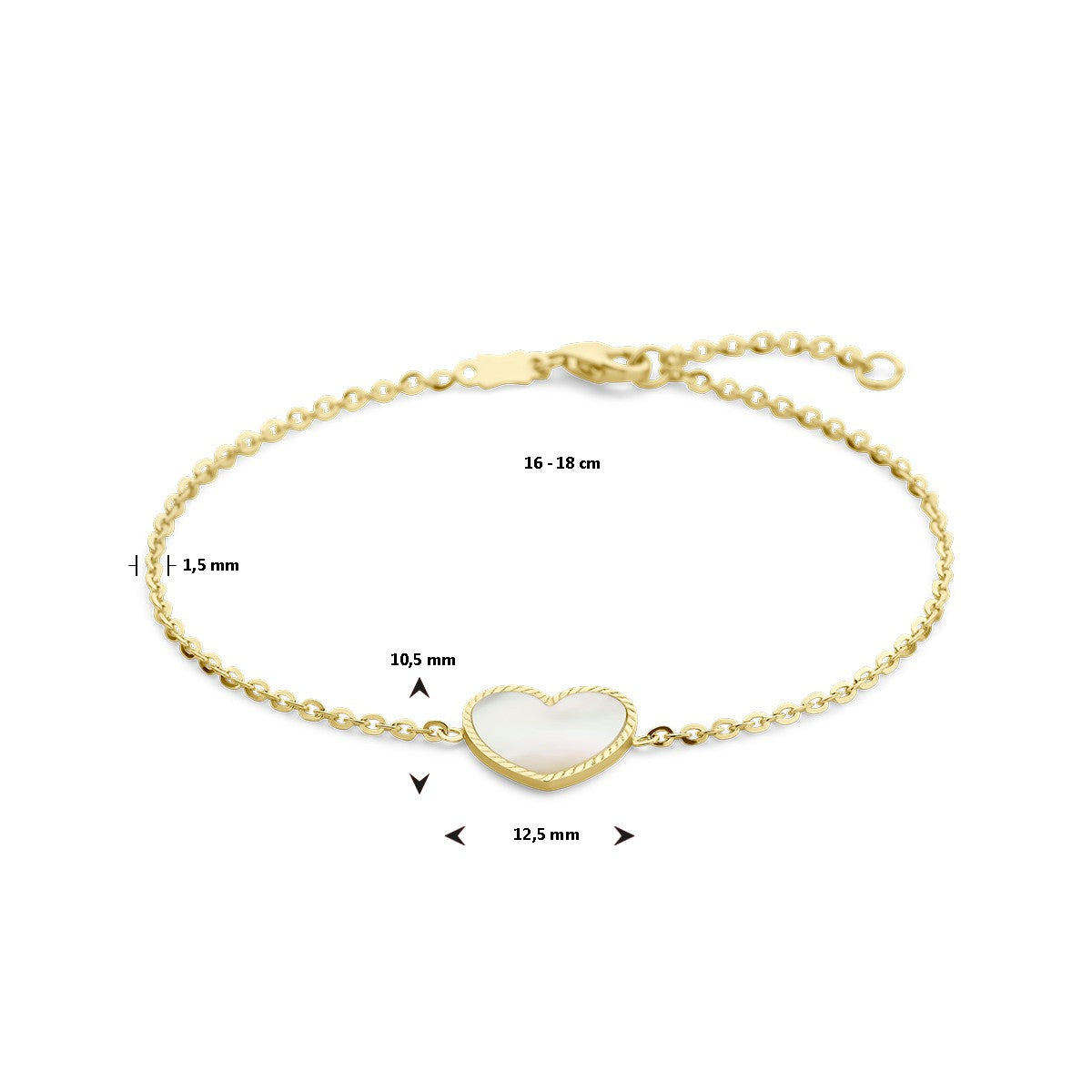 14K Geelgoud Armband Hart Parelmoer 1,5 Mm 16 - 18 Cm 4028542 - PansiteNederland.nl