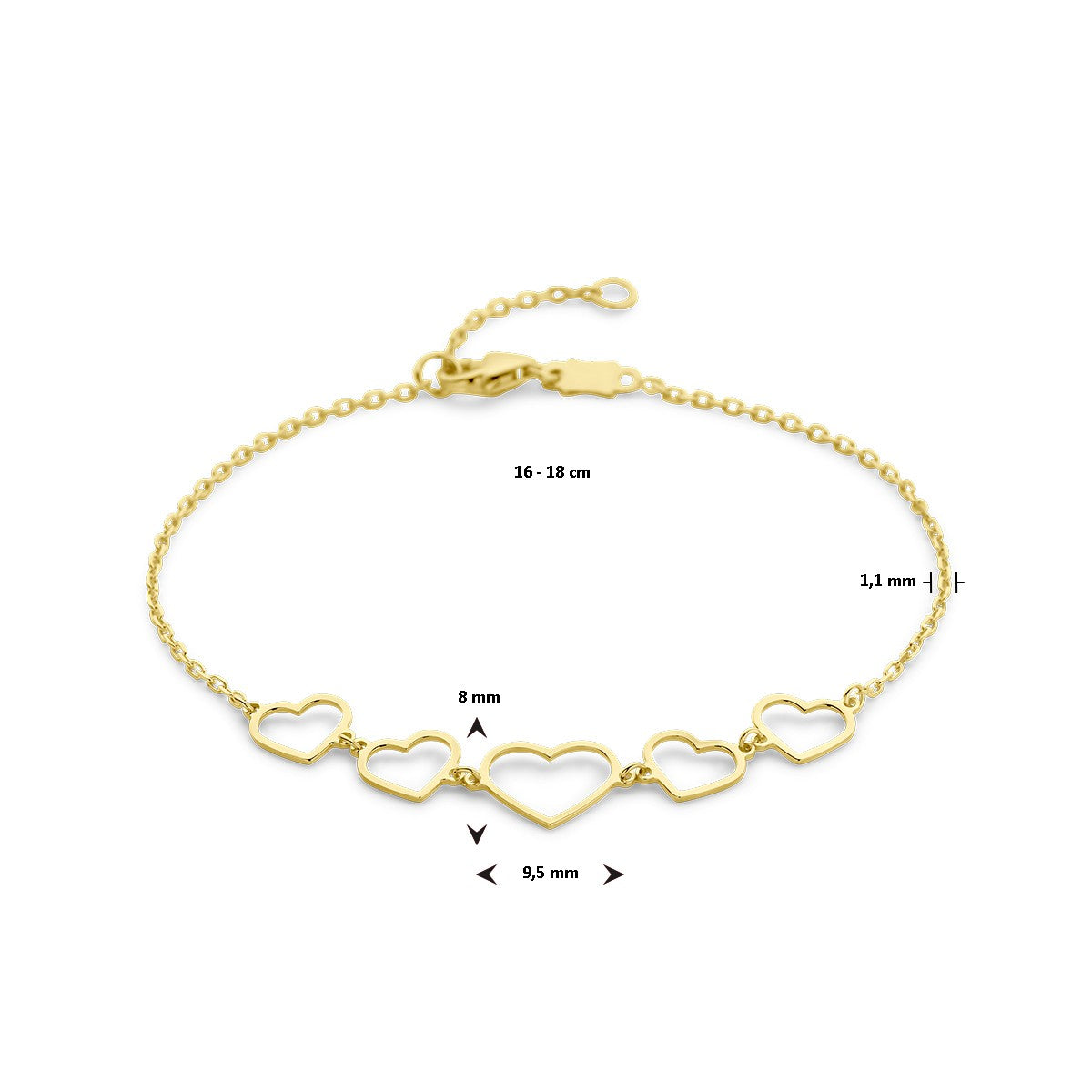 14K Geelgoud Armband Hartjes 16 - 18 Cm 4028936 - PansiteNederland.nl