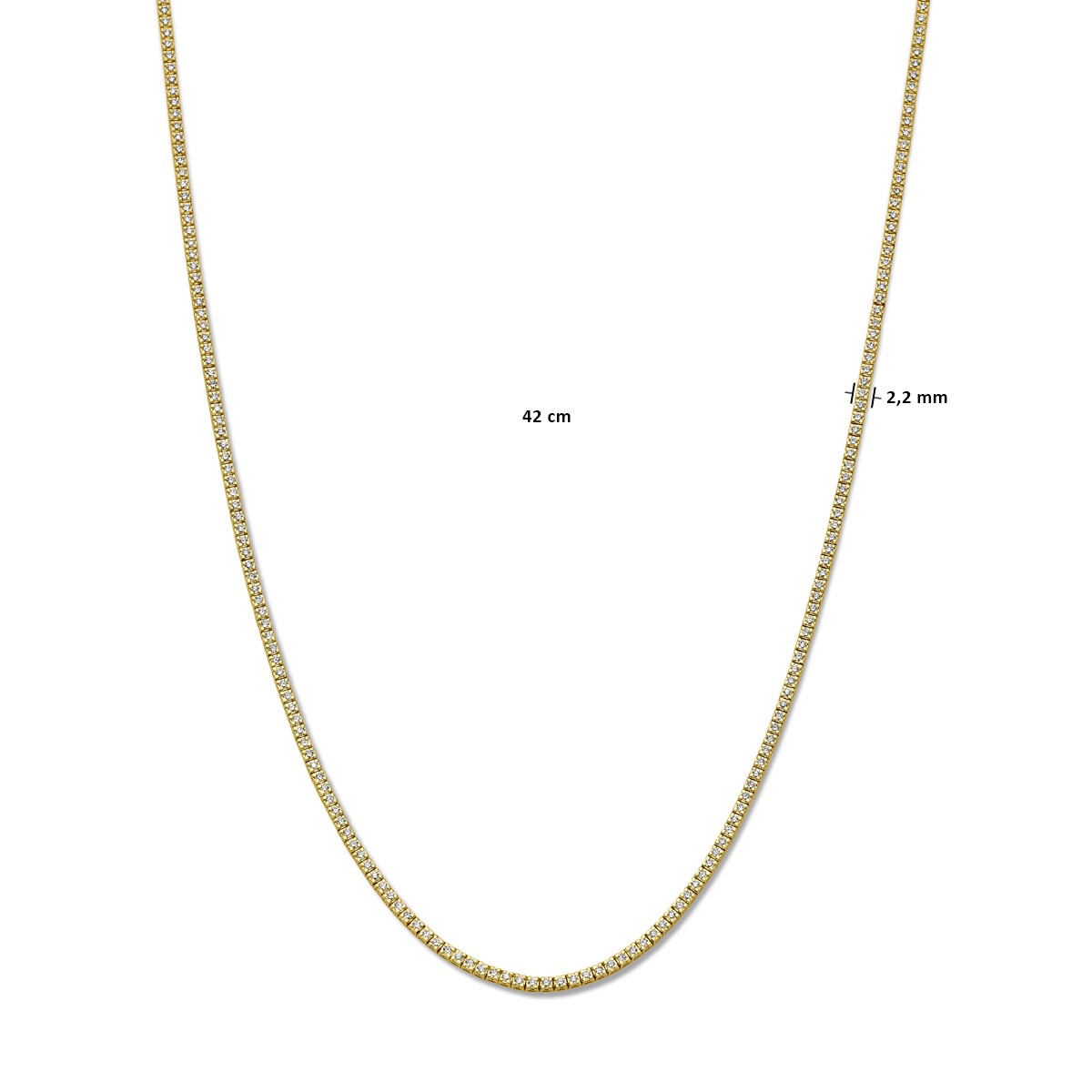 Tenniscollier lab grown diamant 3.00ct g si 2,2 mm 42 cm 14K geelgoud